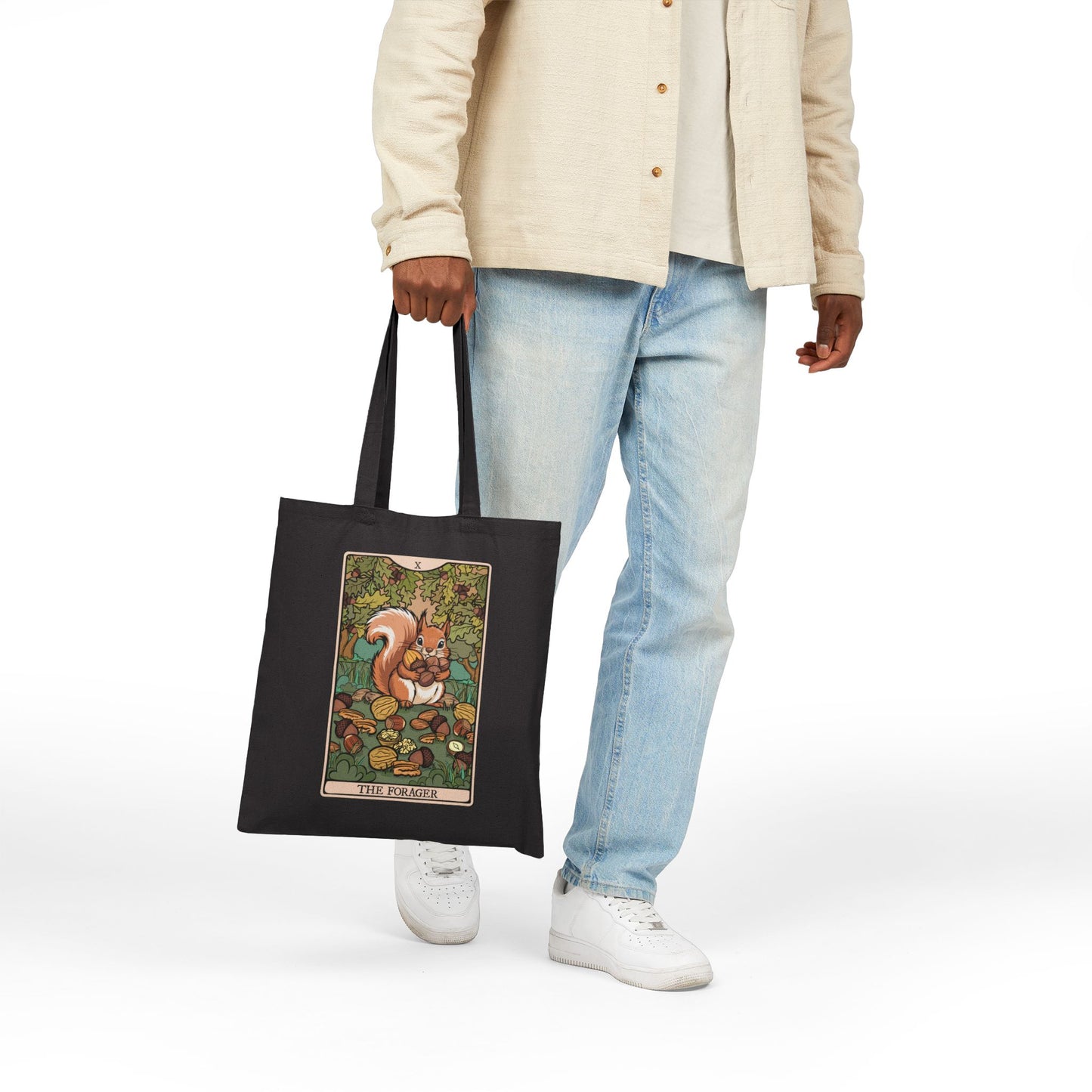 Forager Squirrel Tarot Card Artwork Canvas Tote Bag | Autumn Foraging Squirrels Woodland Cute Fall Illustration 100% Cotton Totes