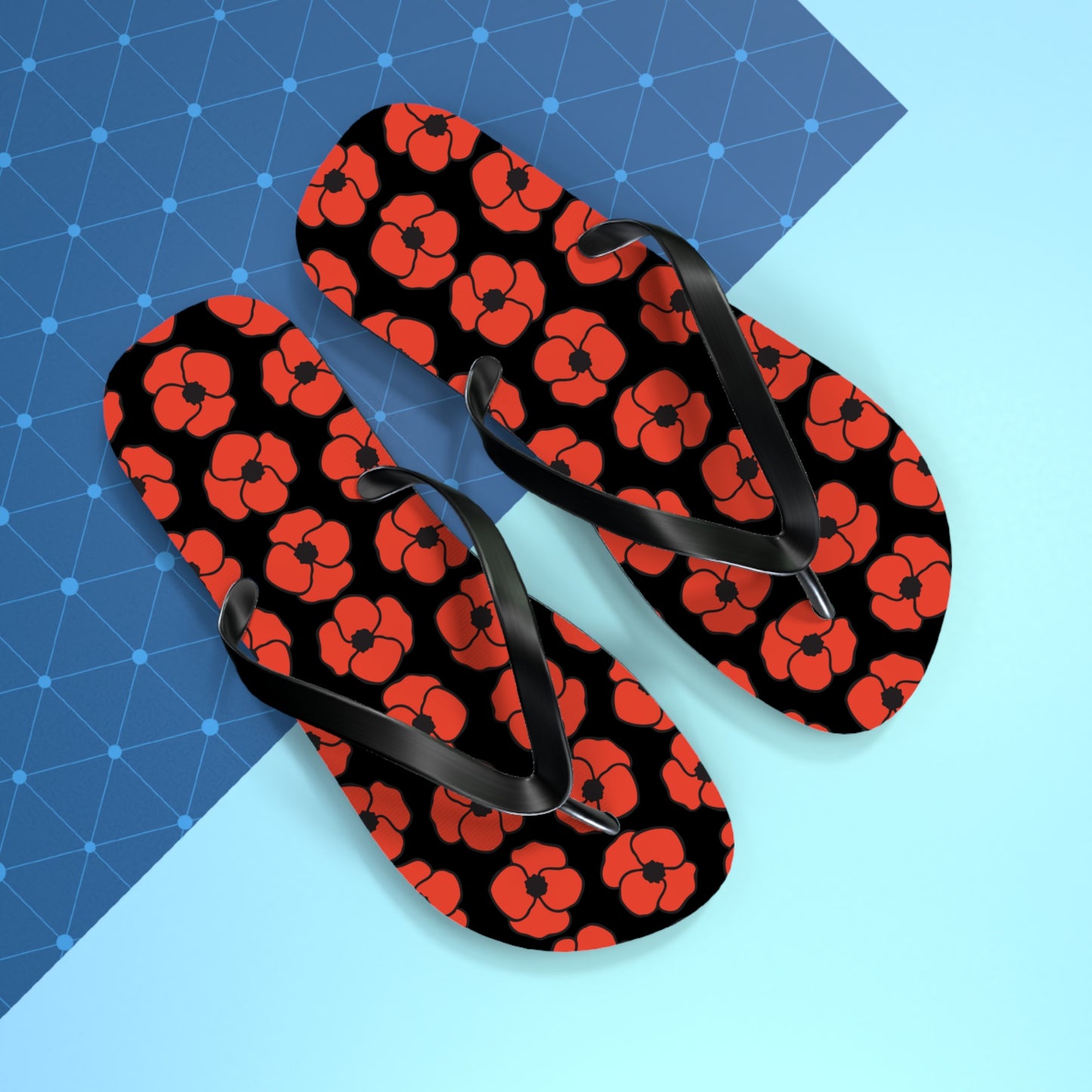 Floral Poppies Flip Flops - Poppy Flowers Spring Summer Sandals, Beach Footwear, Vacation Essentials, Outdoor Relaxation, Gift for Her