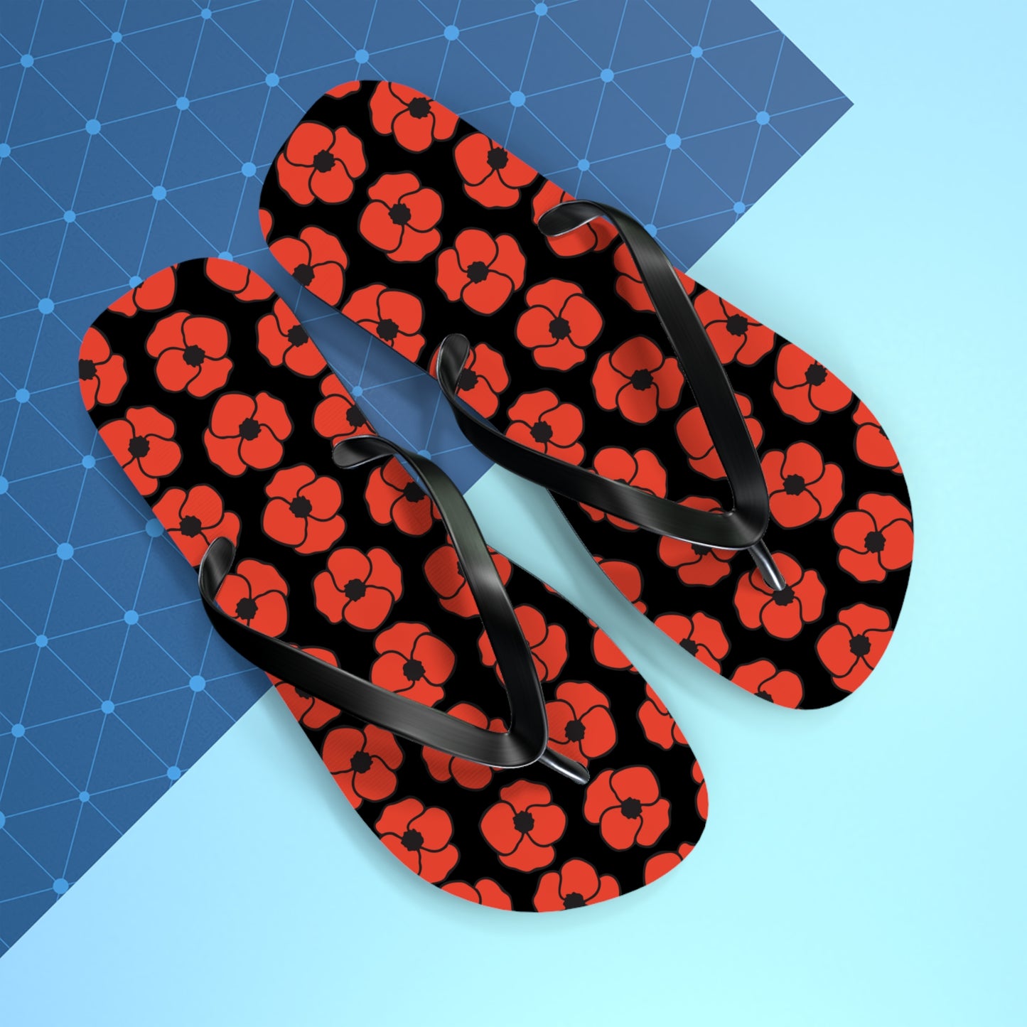 Floral Poppies Flip Flops - Poppy Flowers Spring Summer Sandals, Beach Footwear, Vacation Essentials, Outdoor Relaxation, Gift for Her