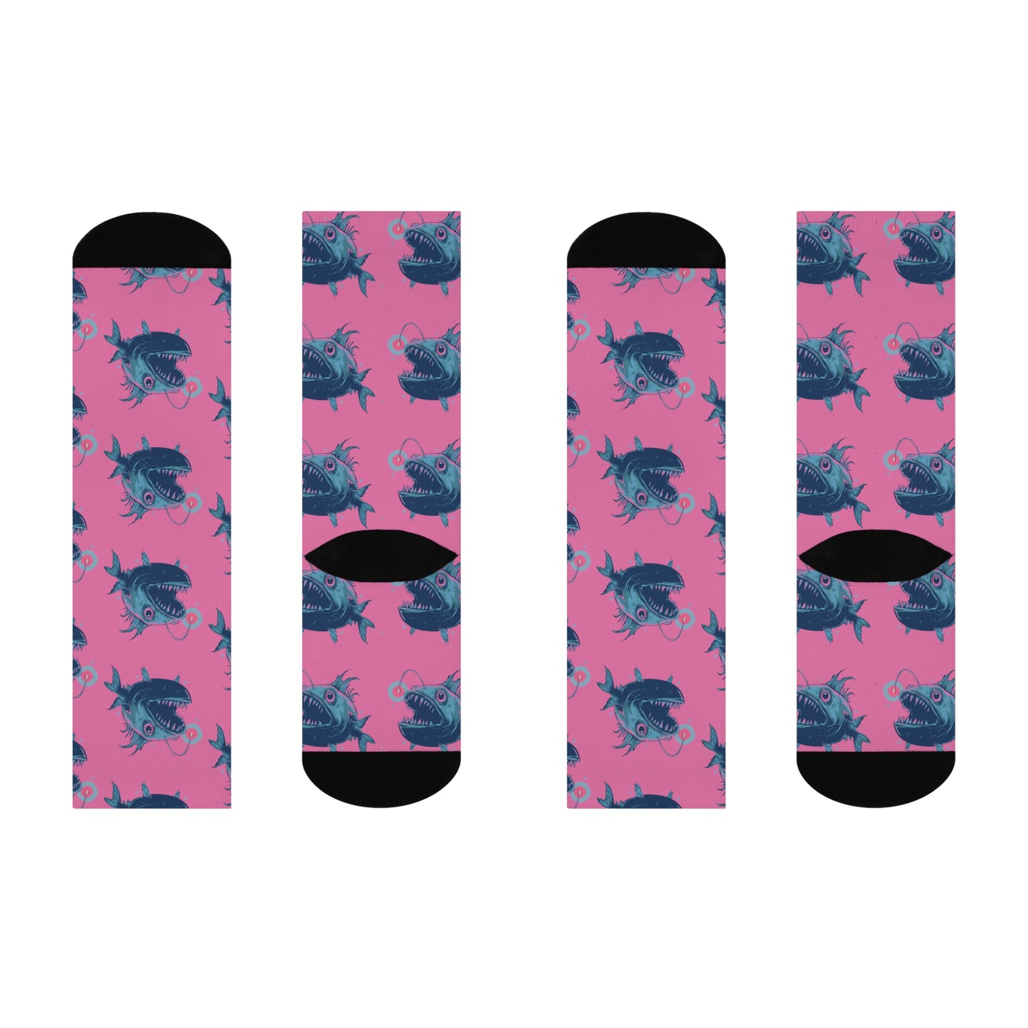 Deep Sea Anglerfish Socks, Pink & Teal Ocean Life Angler Fish Bioluminescent Lure Socks - Mens Womens Unisex One Size