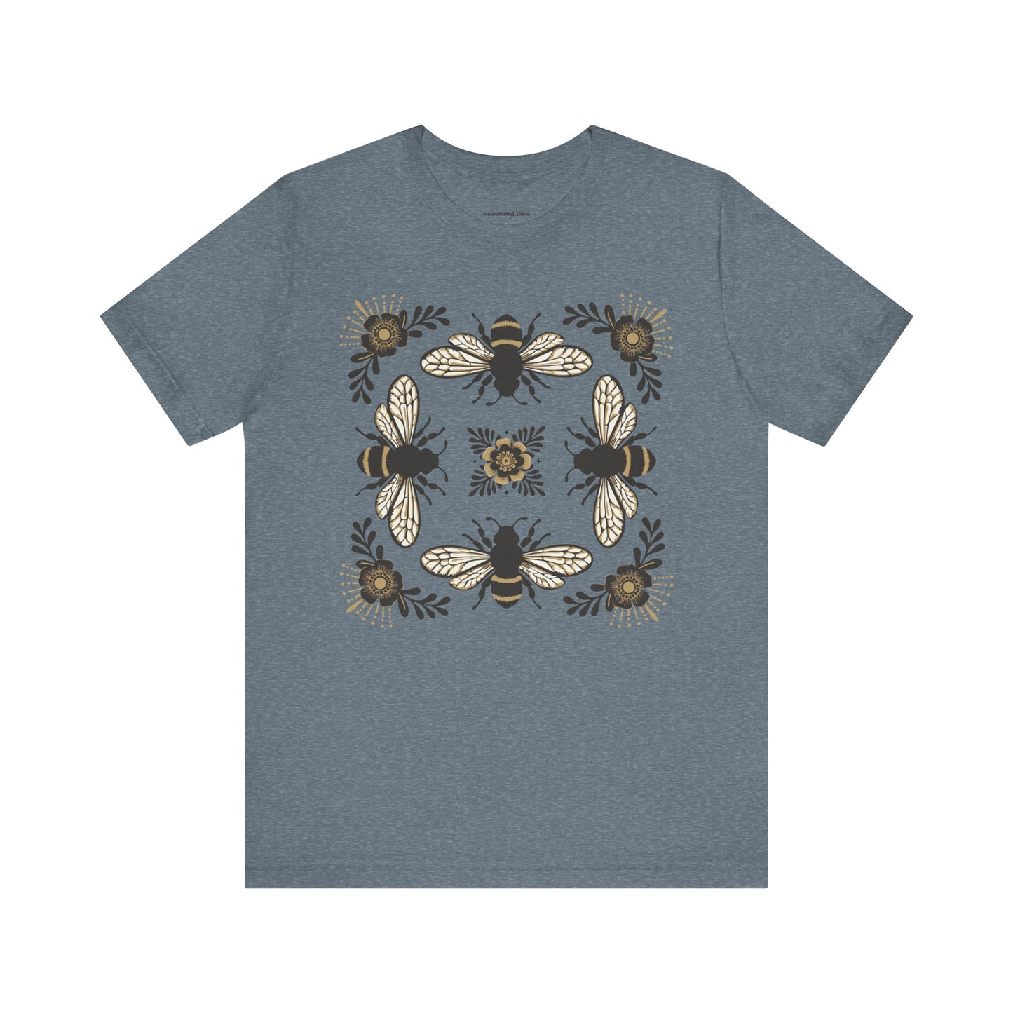 Bees & Flowers Botanical T-Shirt, Nature Lover Tee, Garden Gift for Women, Spring Summer Ladies Top, Tee with Four Bees Floral Graphic