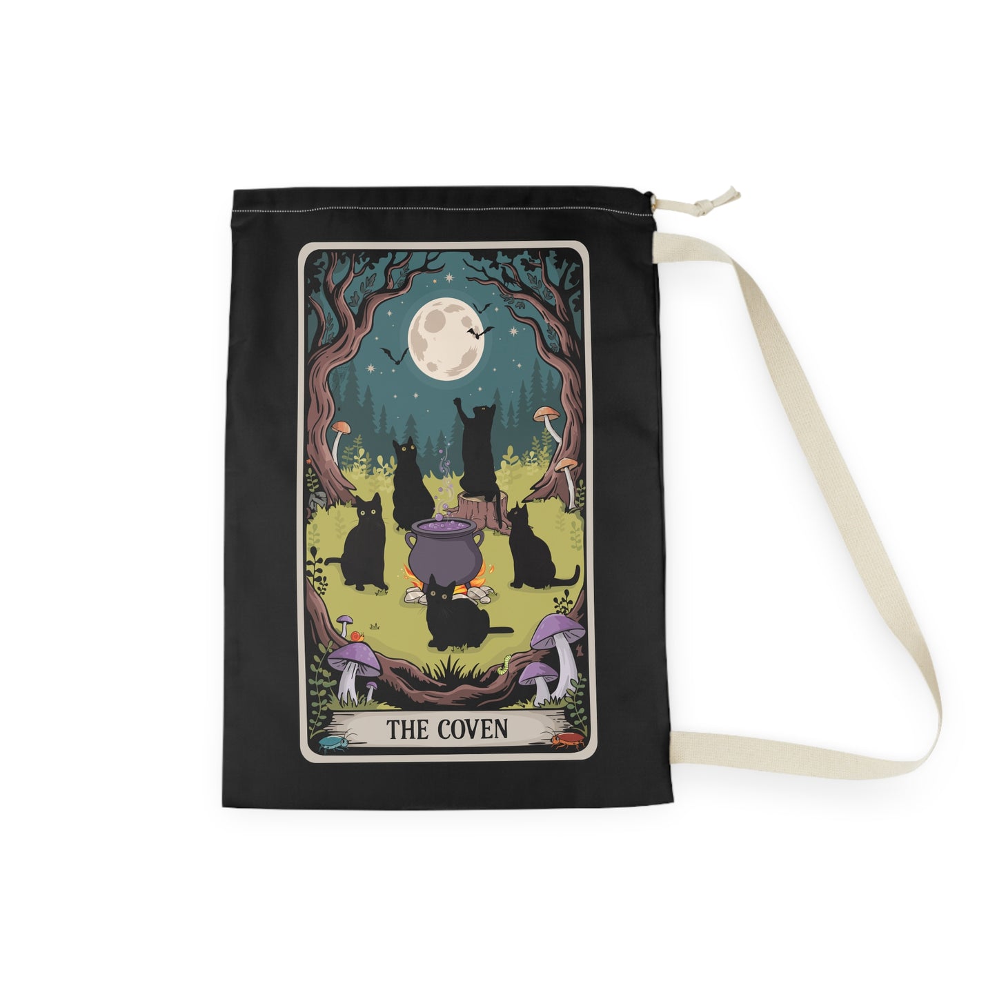 Witchy Cats Coven Laundry Bag, Tarot Card Cat Tote, Magic Gothic Storage Bag, Pagan Gift, Halloween Decor, Witch Dorm Room Accessories