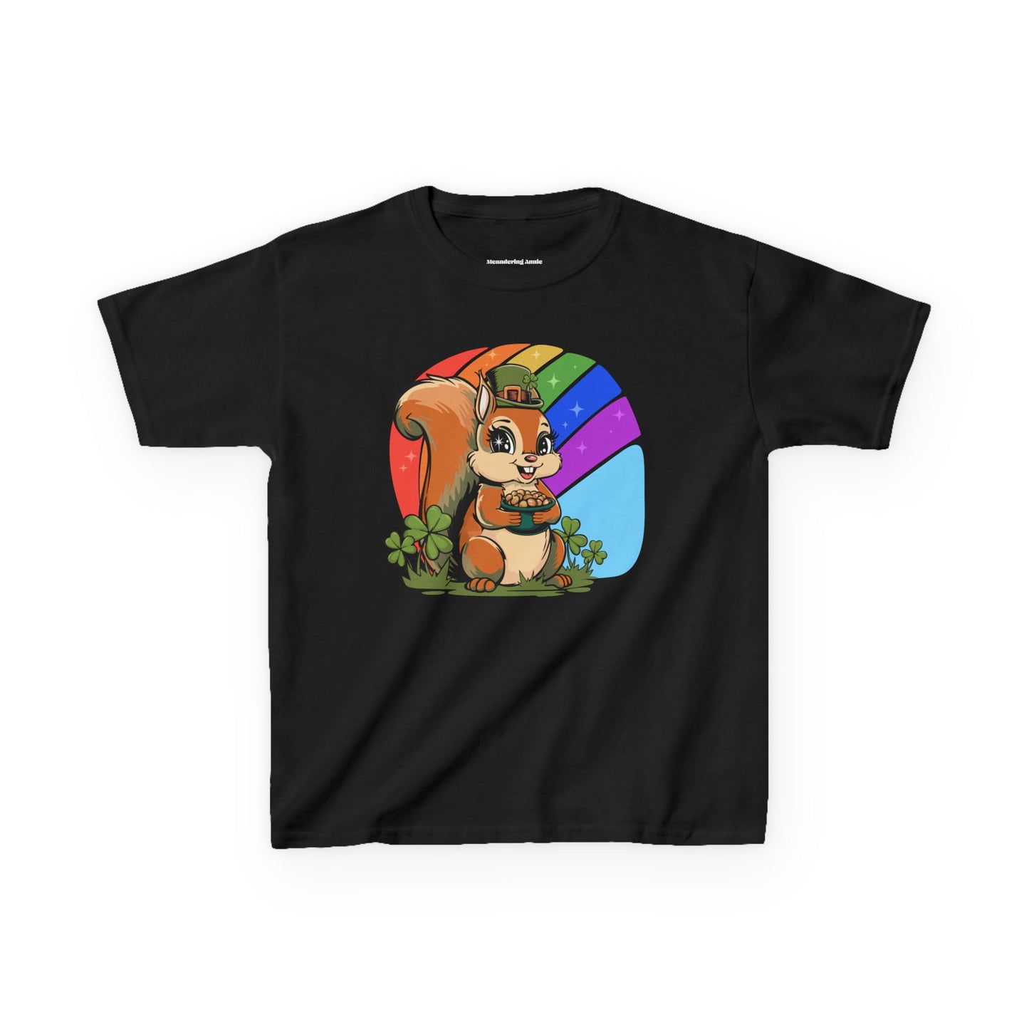 St Patrick's Day Kids T-Shirt with Leprechaun Squirrel, Spring Holiday Shirt, Lucky Charm Top, Girls Boys Youth Short Sleeve T-shirts