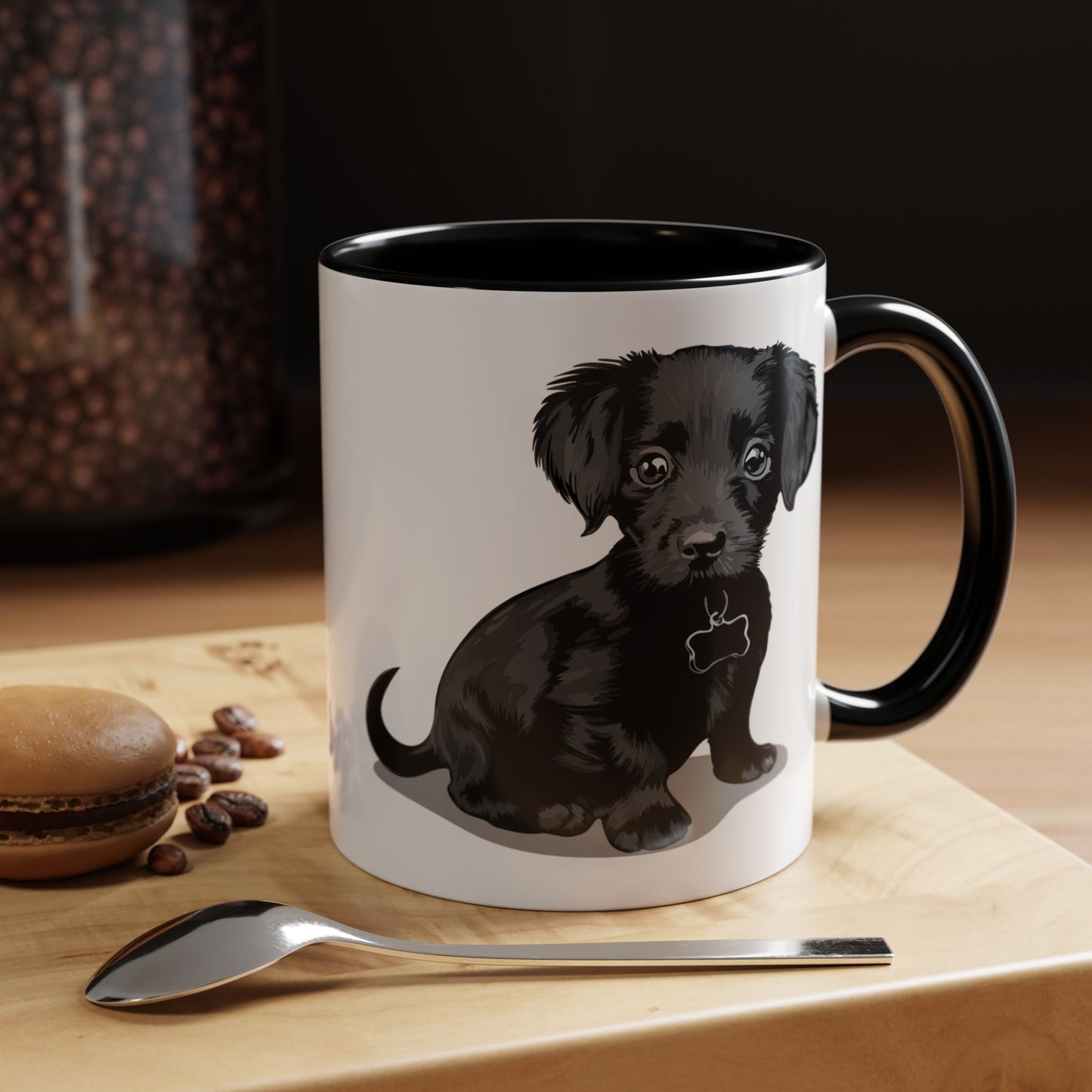 Chiweenie Puppy Dog Coffee Mug with Black Accent Handle, 11oz Cute Chihuahua Dachshund Mix Dog Lover Gift, Unique Ceramic Tea Cups & Mugs