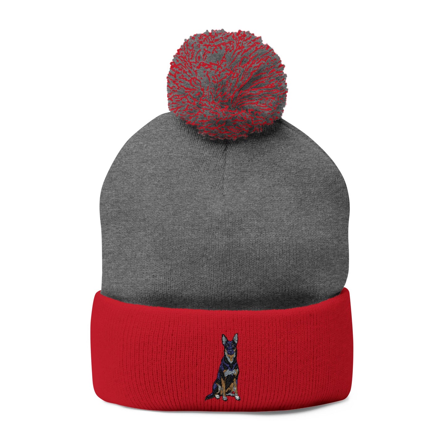 Buddy Embroidered Pom-Pom Knit Beanie Cap, German Shepherd Dog Design, Winter Hat, Accessories Gift, Dog Lover Beanies