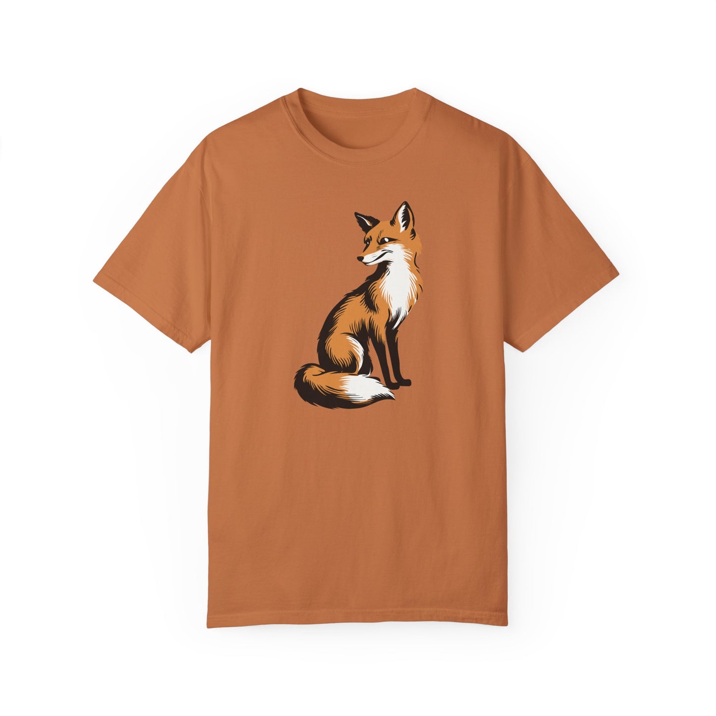 Fox T-shirt Mens Womens Unisex Garment-Dyed Short Sleeve Tee with Fox Forest Animal Art Design