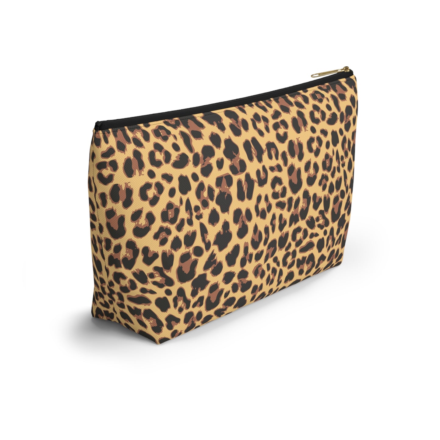 Leopard Print Makeup Bag | Cheetah Animal Print T-Bottom Cosmetics Accessory Pouch, Zip Up Travel Case