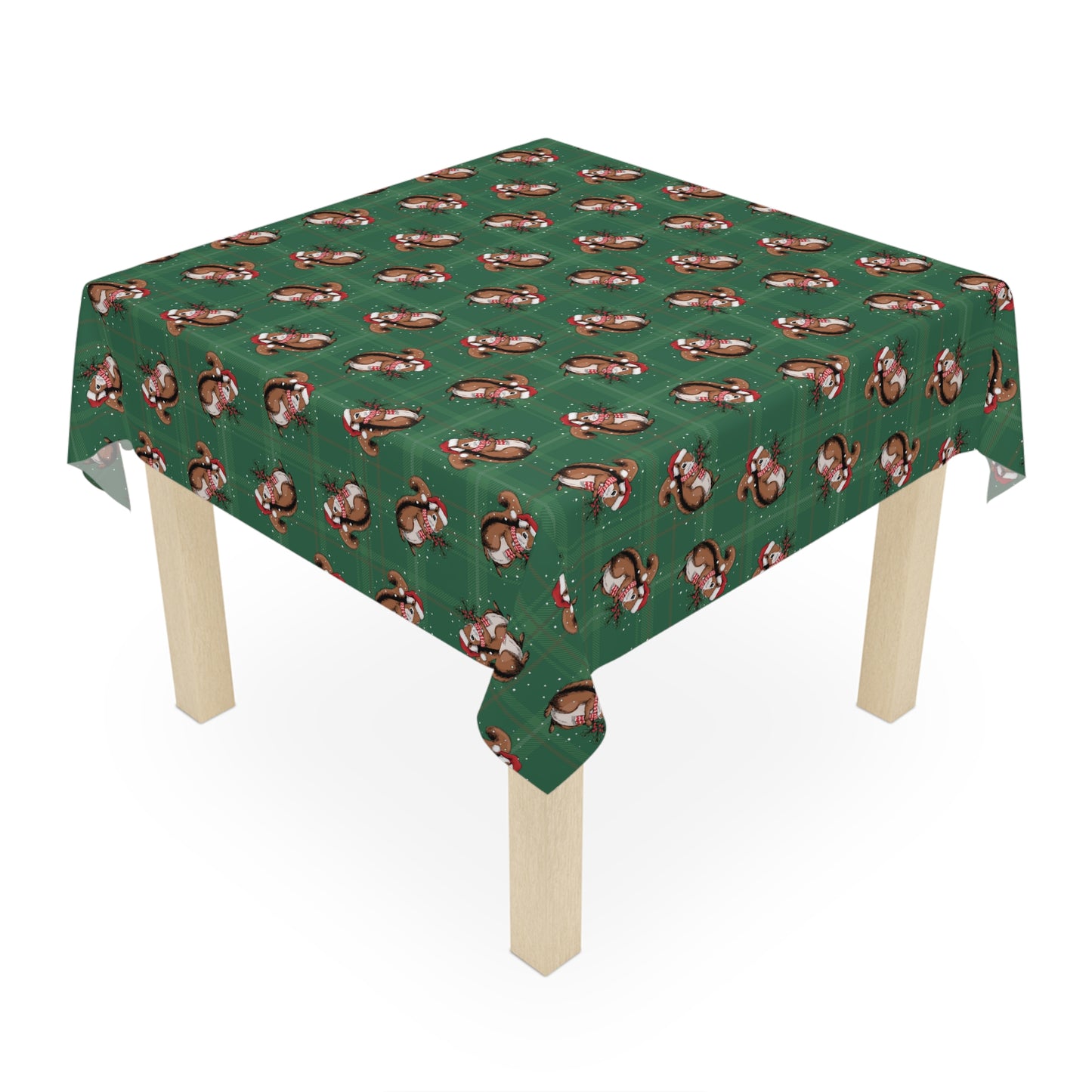 Christmas Squirrels Tablecloth, Green Plaid Holiday Santa Squirrel Table Cloth, Festive Home Decor, Winter Party Dining Tablecloths