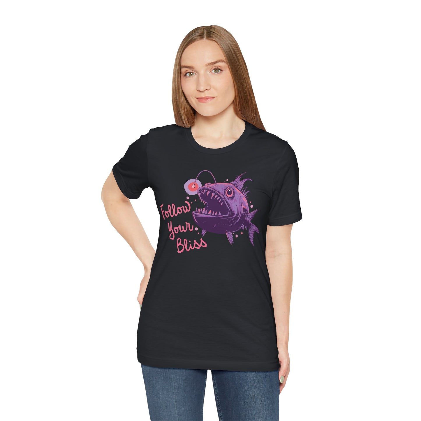 Follow Your Bliss Deep Sea Anglerfish T-shirt, Angler Fish Lure Glow Graphic Tee Ocean Aquatic Creatures