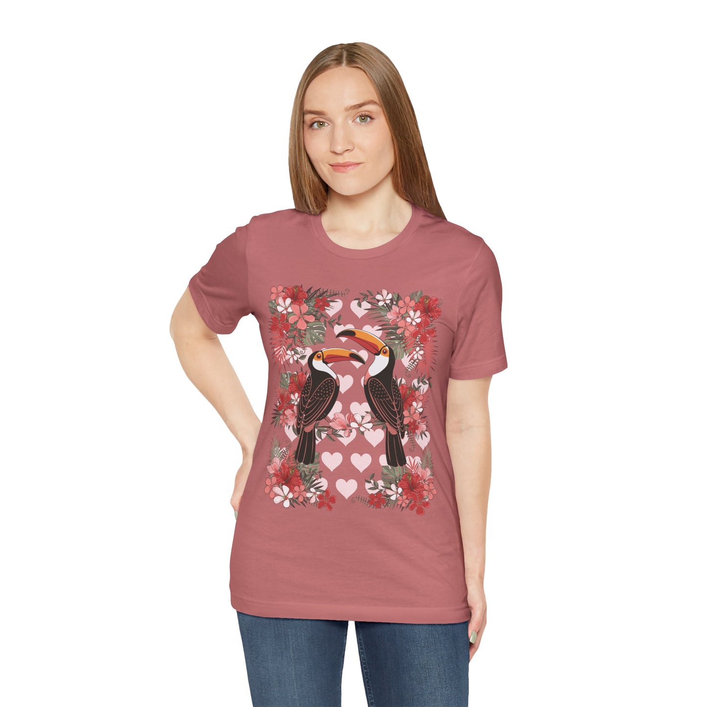 Toucan Tropical Love Birds T-shirt, Casual Summer Shirt, Gift for Bird Lovers, Vacation Wear, Floral Nature Inspired Tee