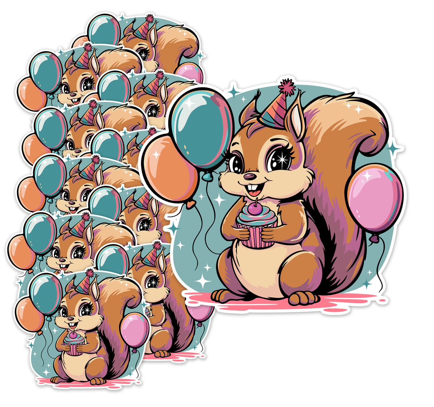 2.5" Birthday Squirrel Stickers 5, 10, 20 Pack - Party Squirrels Vinyl Decal Stickers B-day Celebration Squirrels Party Favors Gifts Kids
