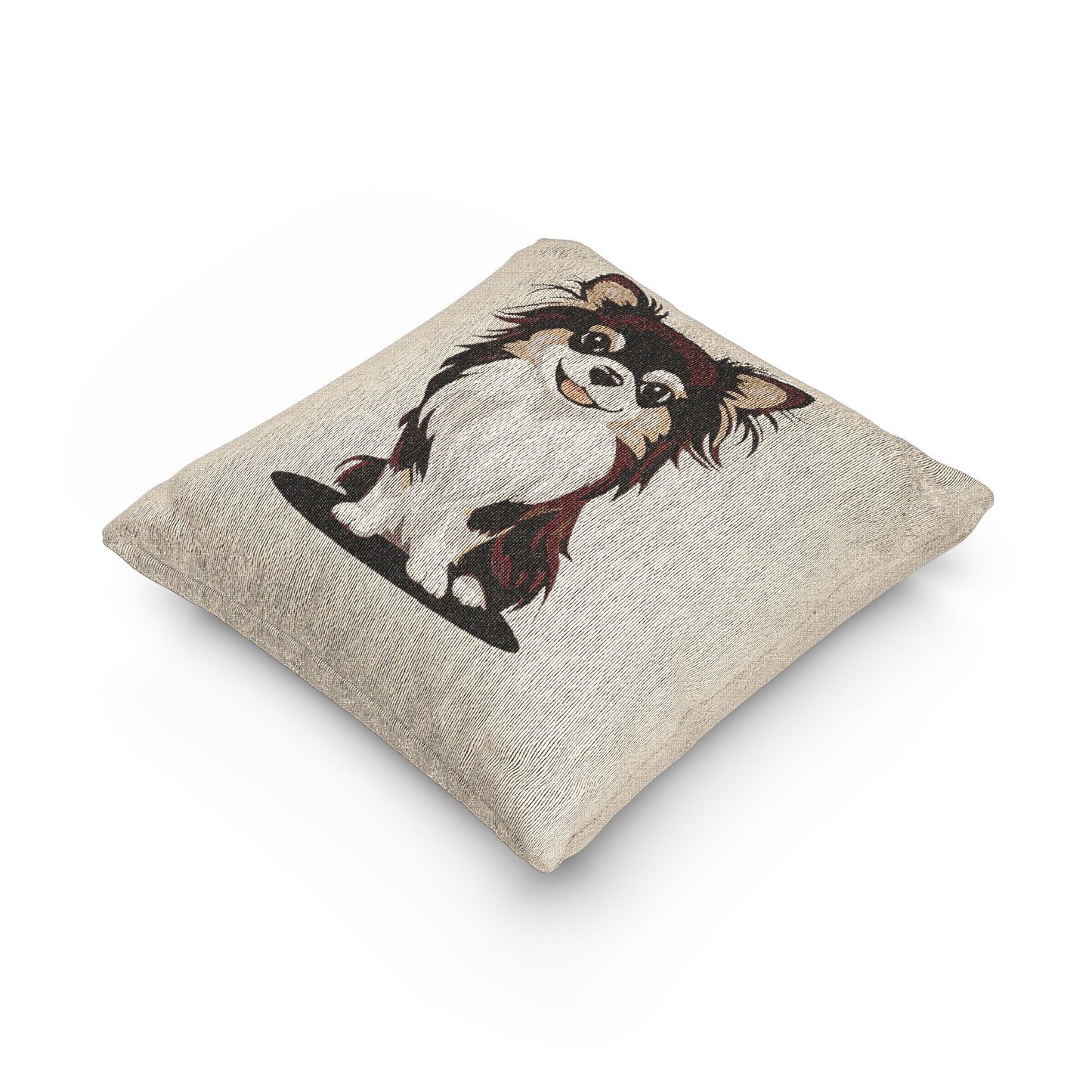 Brown Long Haired Chihuahua Dog Woven Pillow Square Decorative Throw Cushion Home Decor Puppy Dogs Pet Lover Gift