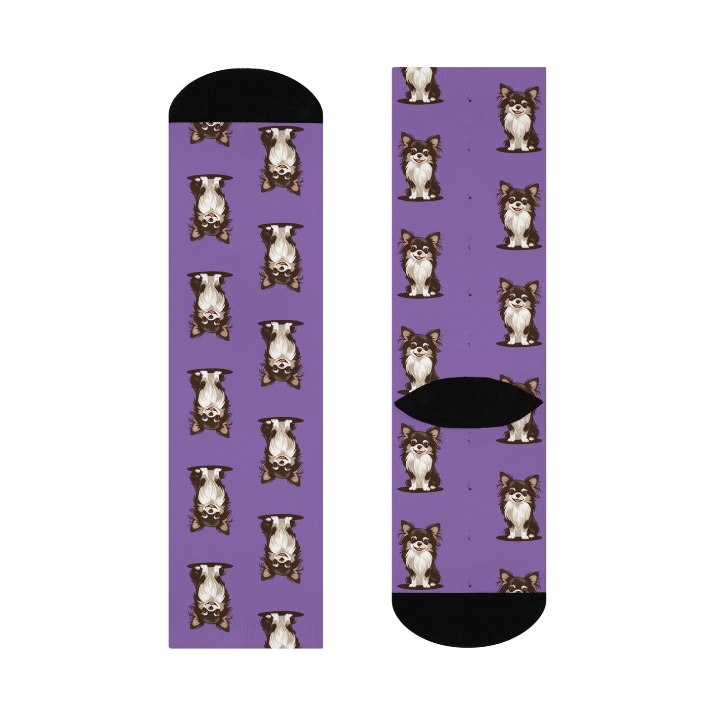 Koda Long Haired Chihuahua Puppy Dog Purple Pattern Cushioned Crew Socks With Cute Doggy Chihuahuas Pet Print