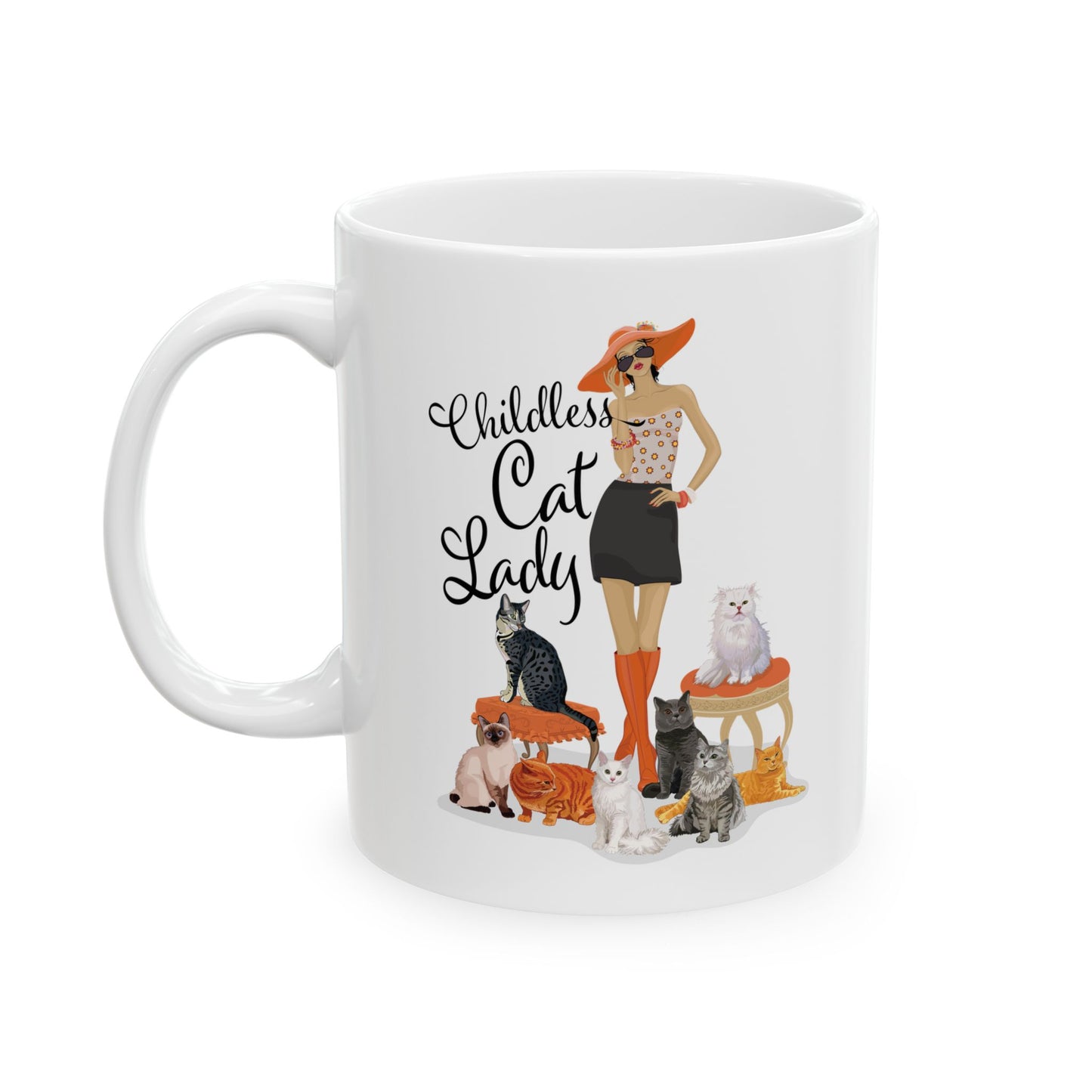 Childless Cat Lady Ceramic Mug, (11oz, 15oz) Crazy Cat Ladies Cat Mom Coffee Mugs for Cat Kitten Owners