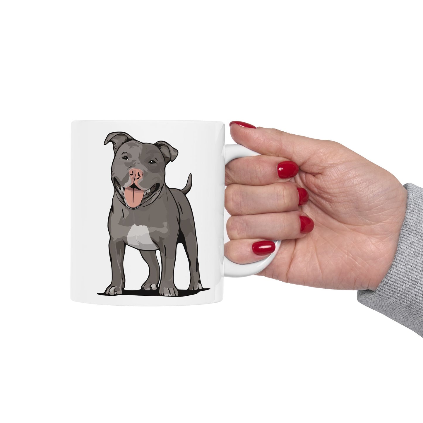 Gray Pitbull Dog Coffee Mug - 11 Ounce White Ceramic Tea Mugs with Pit Bull Terrier Dogs Design, Gifts for Pet Owners