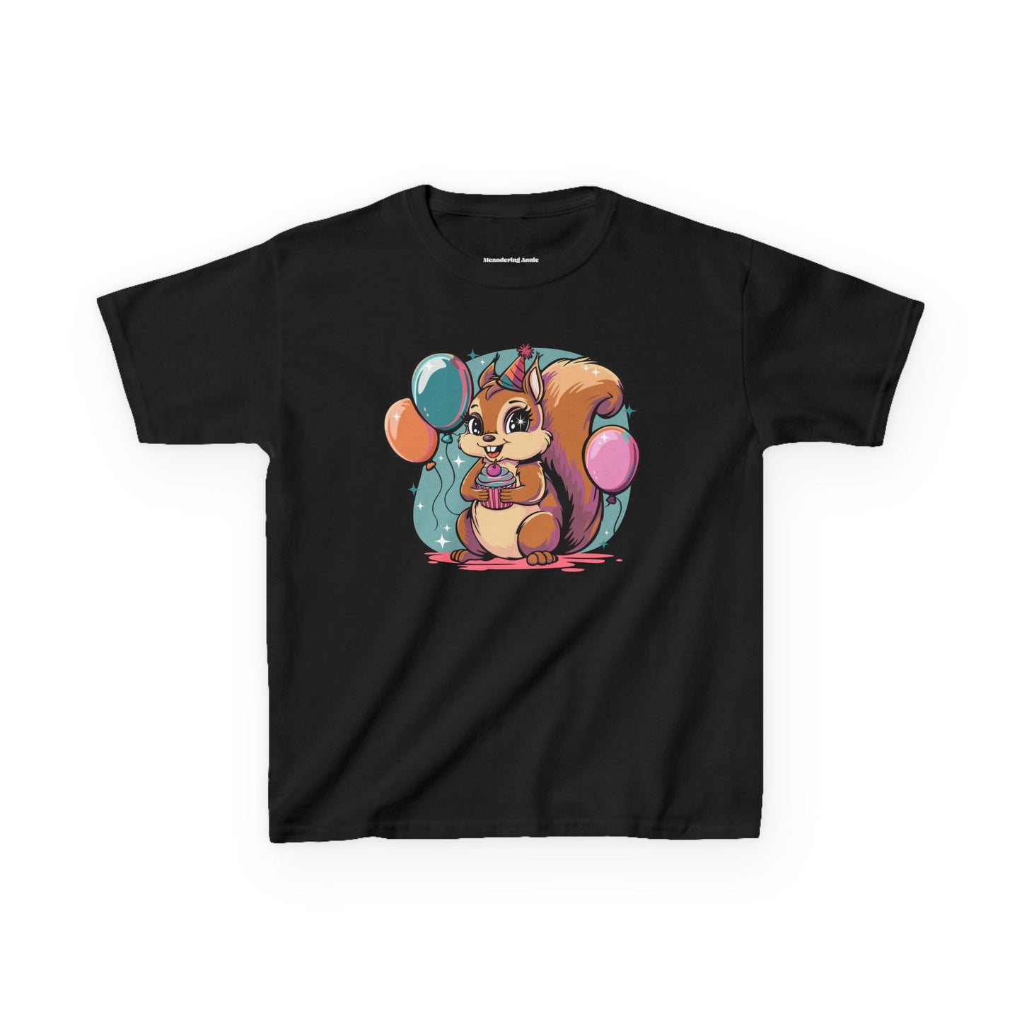 Happy Birthday Party Squirrel Kids T-shirt Squirrels Balloons Cupcake Short Sleeve Tee Celebration B-day Childrens Youth Girls