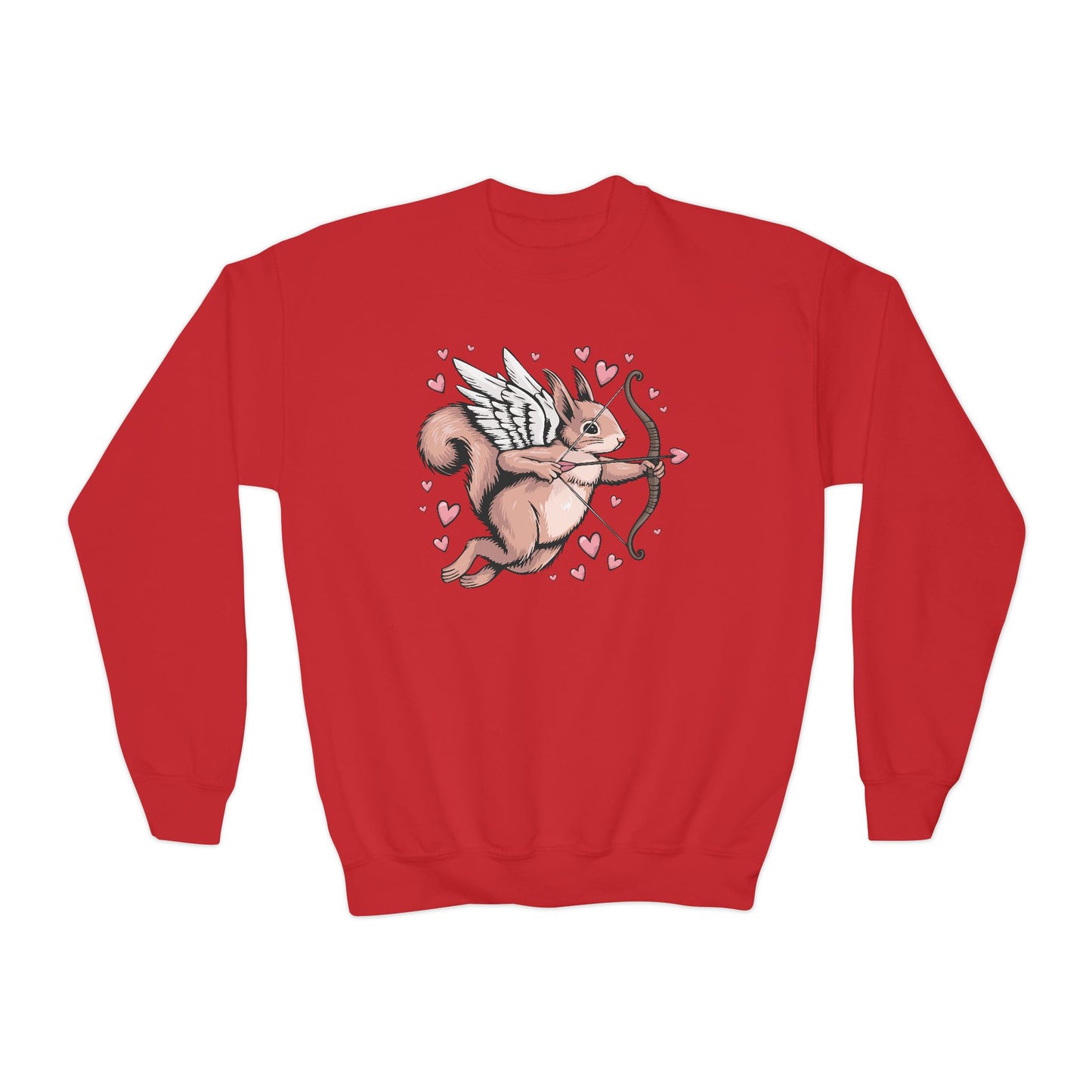 Cupid Squirrel Valentine's Day Kids Sweatshirt, Love Heart Tee, Valentine Cupid Arrow Squirrels Crewneck Sweater Unisex Valentine's Gifts