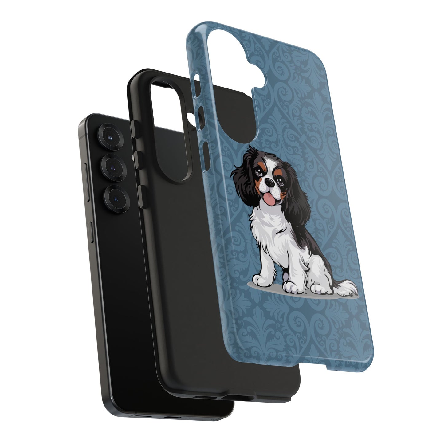 Tricolor Cavalier King Charles Spaniel Dog Phone Case, Tough Phone Cases Pet Dogs Blue Pattern