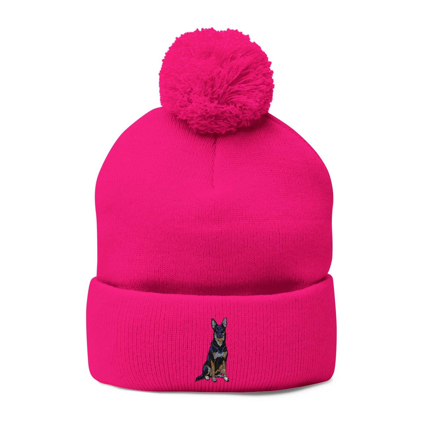 Buddy Embroidered Pom-Pom Knit Beanie Cap, German Shepherd Dog Design, Winter Hat, Accessories Gift, Dog Lover Beanies