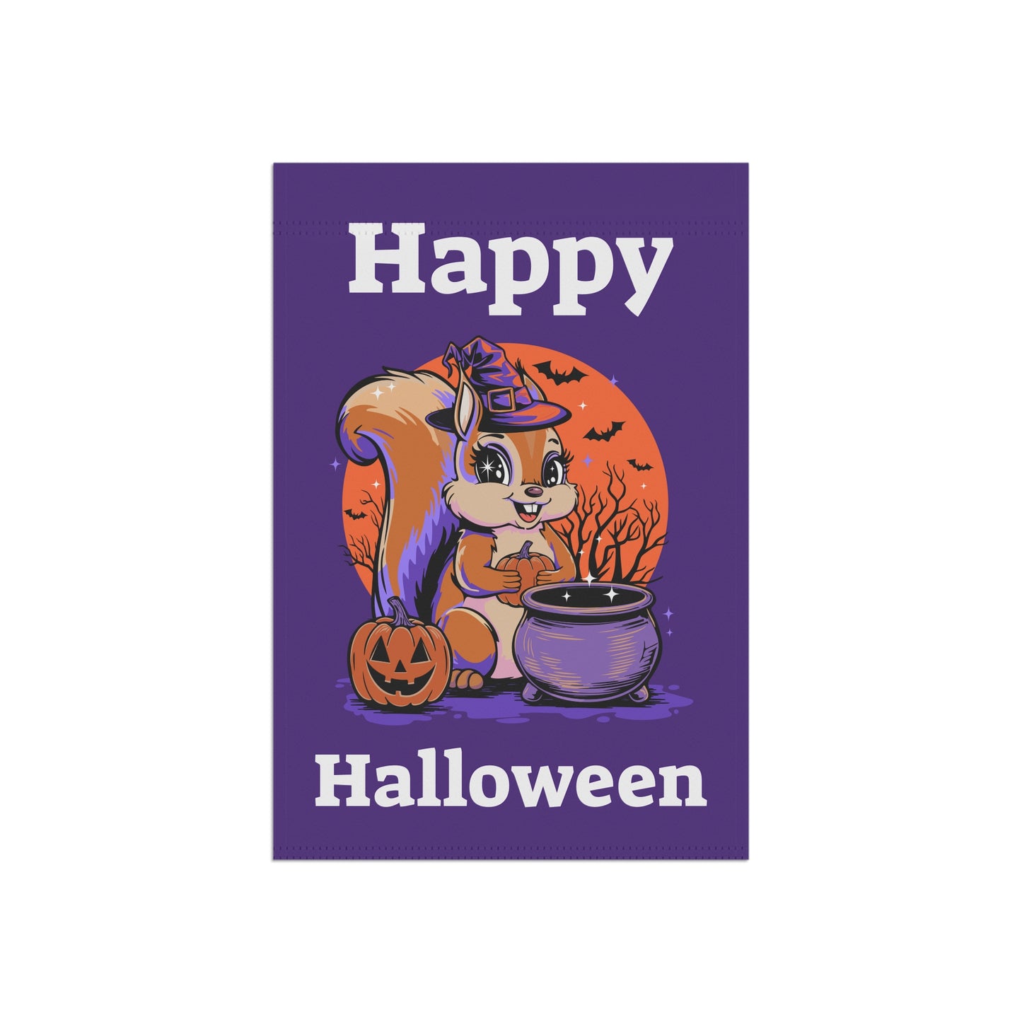 Happy Halloween Witchy Squirrel Yard Banner Flag, Halloween Witch Squirrels Pumpkin Cauldron & Bats, Spooky Magical Home Decorations