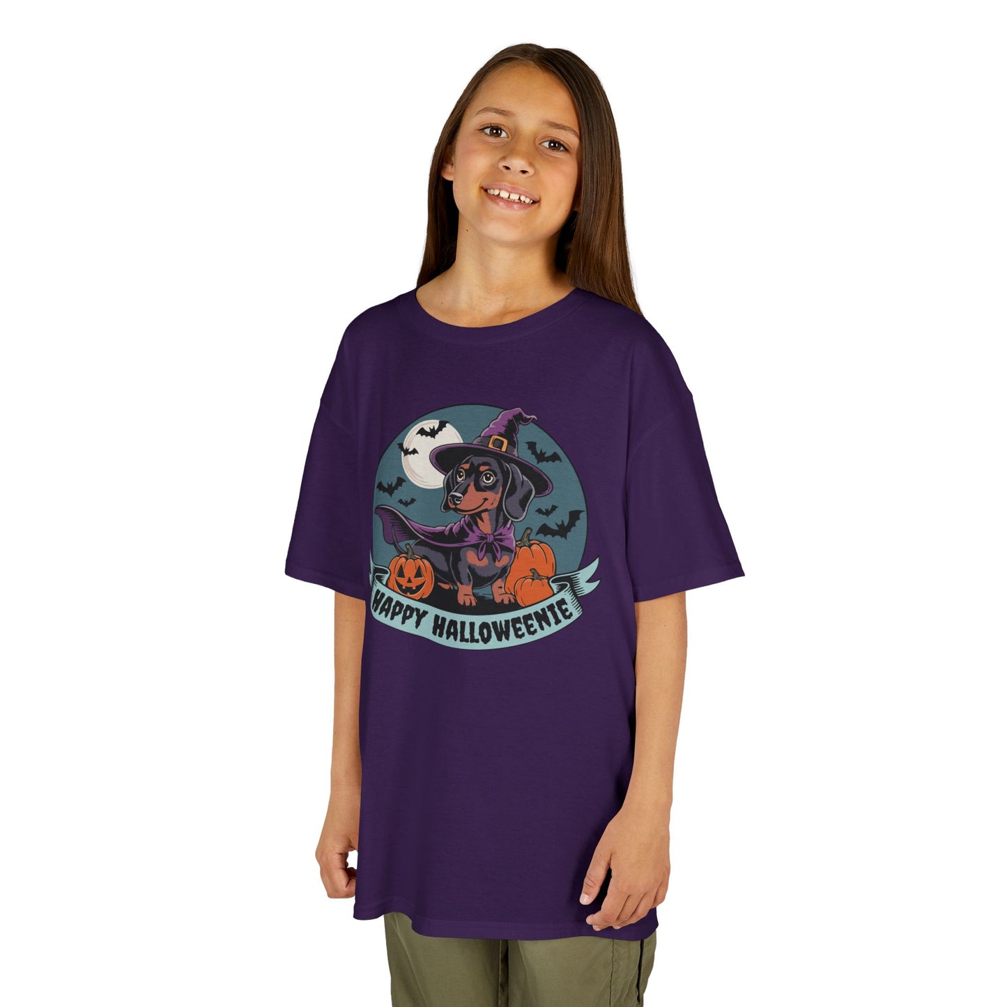 Halloweenie Kids Tee, Spooky Dachshund Shirt, Happy Halloween T-shirt, Kids Witch Cotton Shirts, Fun Fall Holiday Outfits Boys Girls Unisex