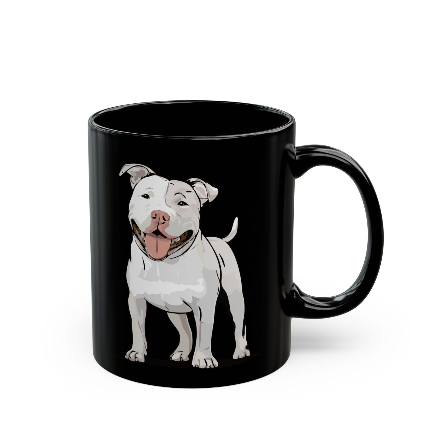 White Pitbull Terrier Dog Mug - 11 Ounce Black Ceramic Coffee Mugs with Pit Bull Dogs Design, Gift For Pet Owners