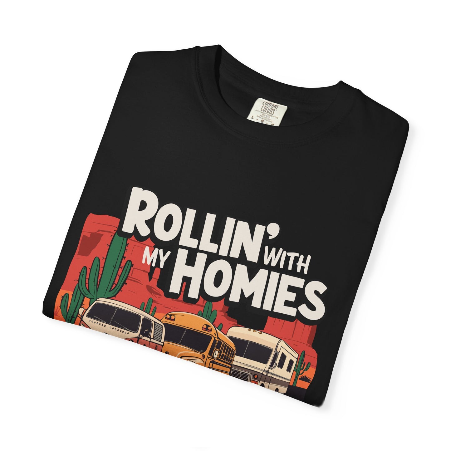 Rollin' With My Homies T-shirt - Van Skoolie RV Vanlife Roadtrip Caravan in the Desert T-shirts Unisex Mens Womens Cotton Tee