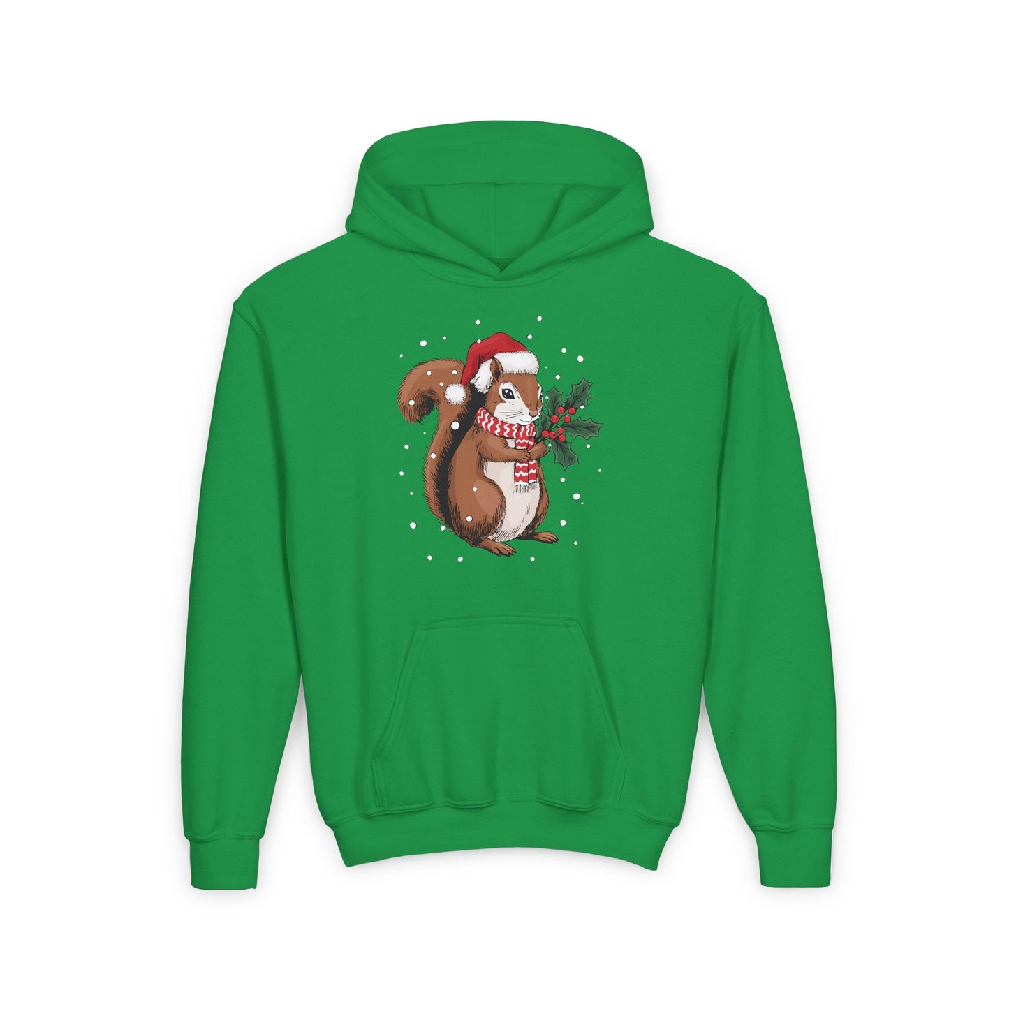 Christmas Squirrel Kids Pullover Hoodie, Festive Holiday Xmas Squirrels In Santa Hat Youth Hooded Sweatshirt, Cute Snowy Winter Childrens Hoodies