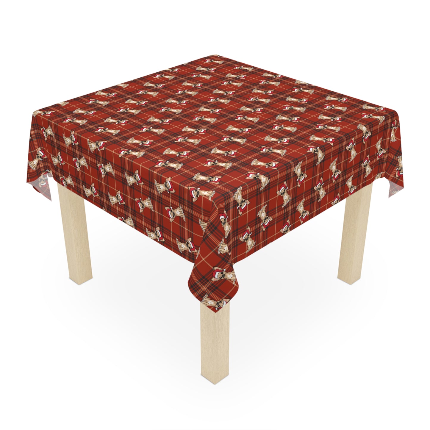 Christmas Chihuahua Puppy Dog Tablecloth, Plaid Holiday Santa Chihuahuas Dogs Table Cloth, Festive Home Decor, Winter Party Dining Setting