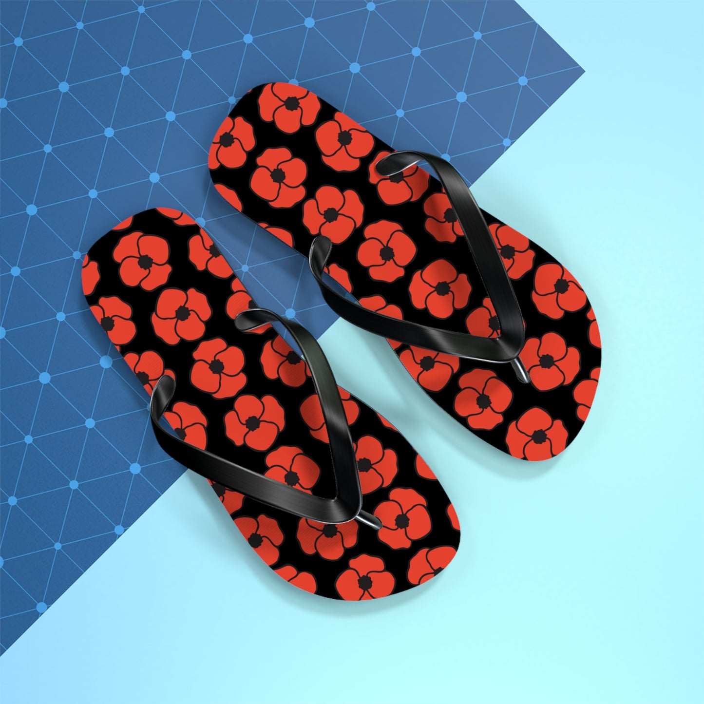 Floral Poppies Flip Flops - Poppy Flowers Spring Summer Sandals, Beach Footwear, Vacation Essentials, Outdoor Relaxation, Gift for Her