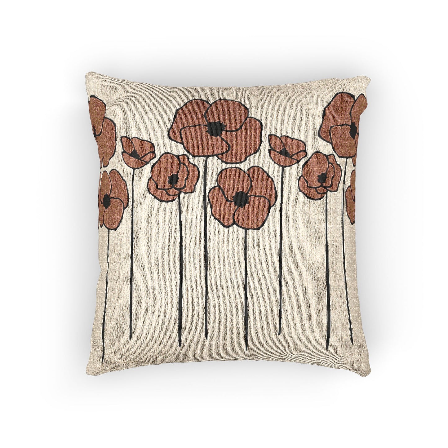 Woven Poppies Pillow, Floral Decorative Cushion, 17"×18" Poppy Square Throw Pillow, Home Decor Accent, Flower Pattern Cushion