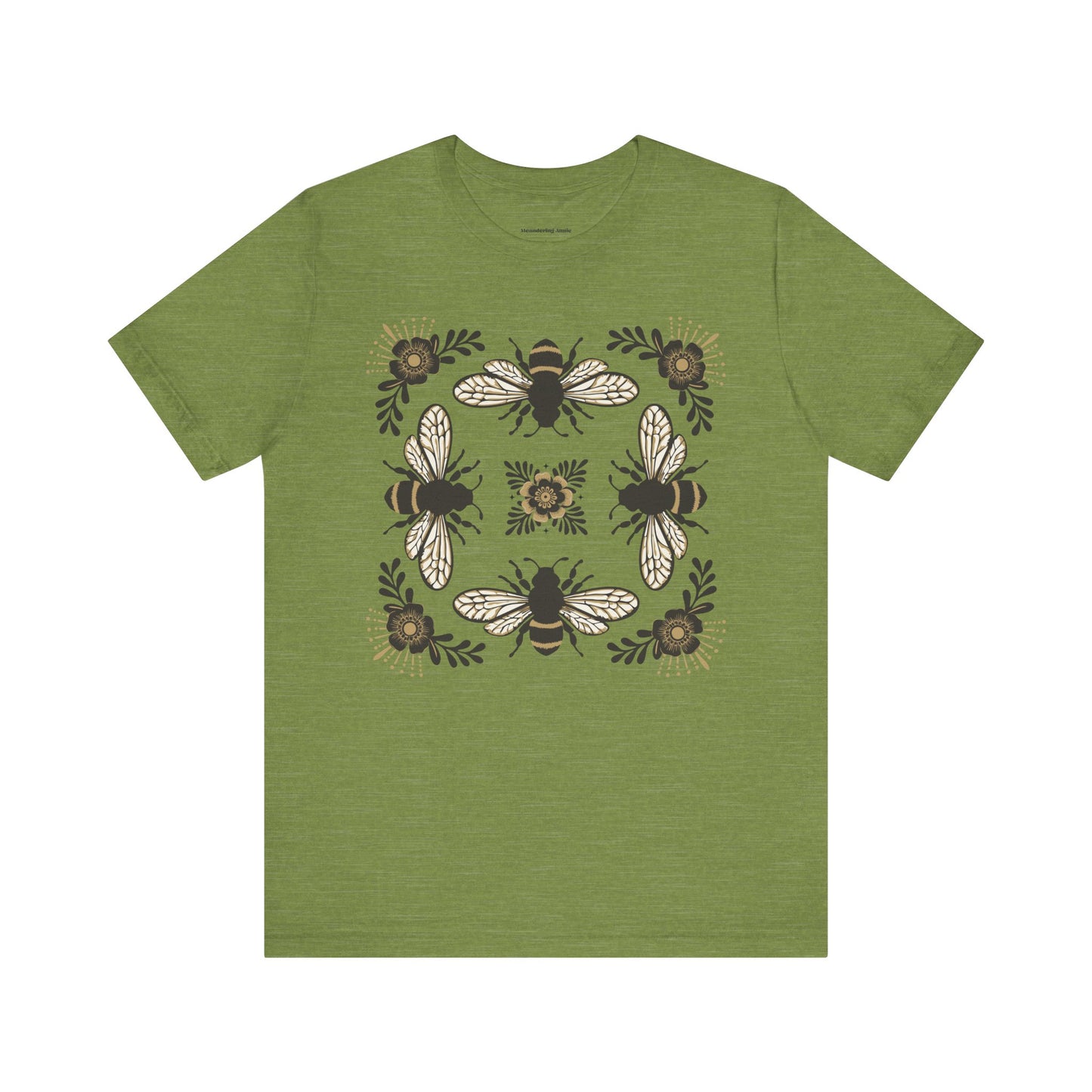 Bees & Flowers Botanical T-Shirt, Nature Lover Tee, Garden Gift for Women, Spring Summer Ladies Top, Tee with Four Bees Floral Graphic