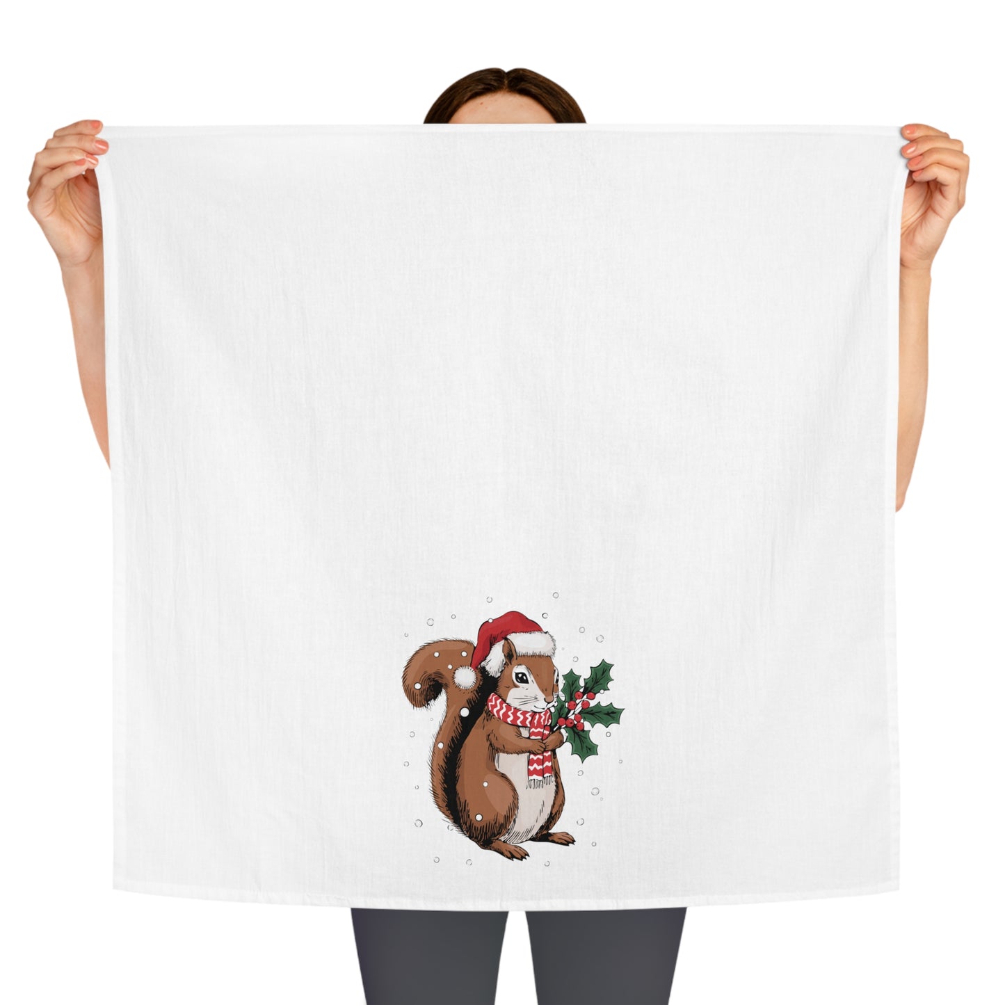 Holiday Squirrel Tea Towel, Christmas Santa Squirrels Hand Towels Kitchen Home Decor, Seasonal Accessory