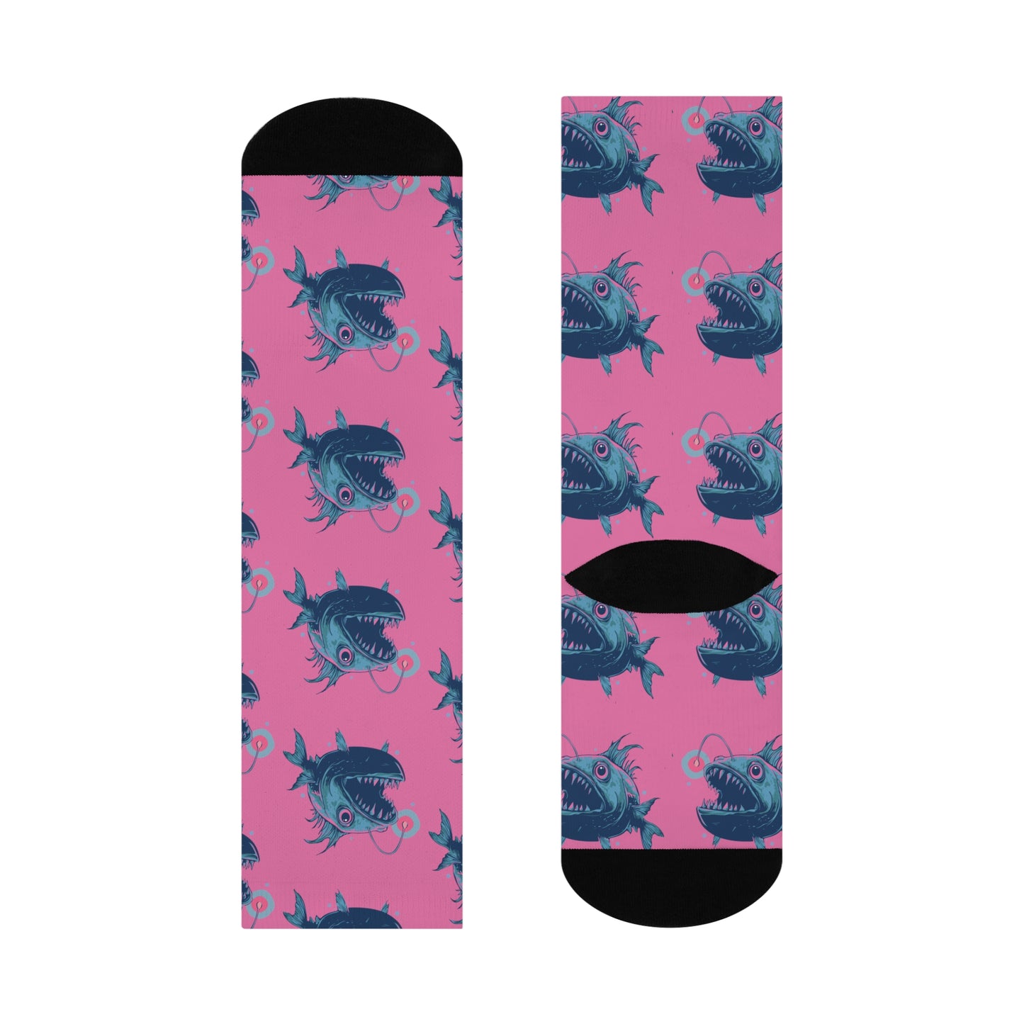 Deep Sea Anglerfish Socks, Pink & Teal Ocean Life Angler Fish Bioluminescent Lure Socks - Mens Womens Unisex One Size