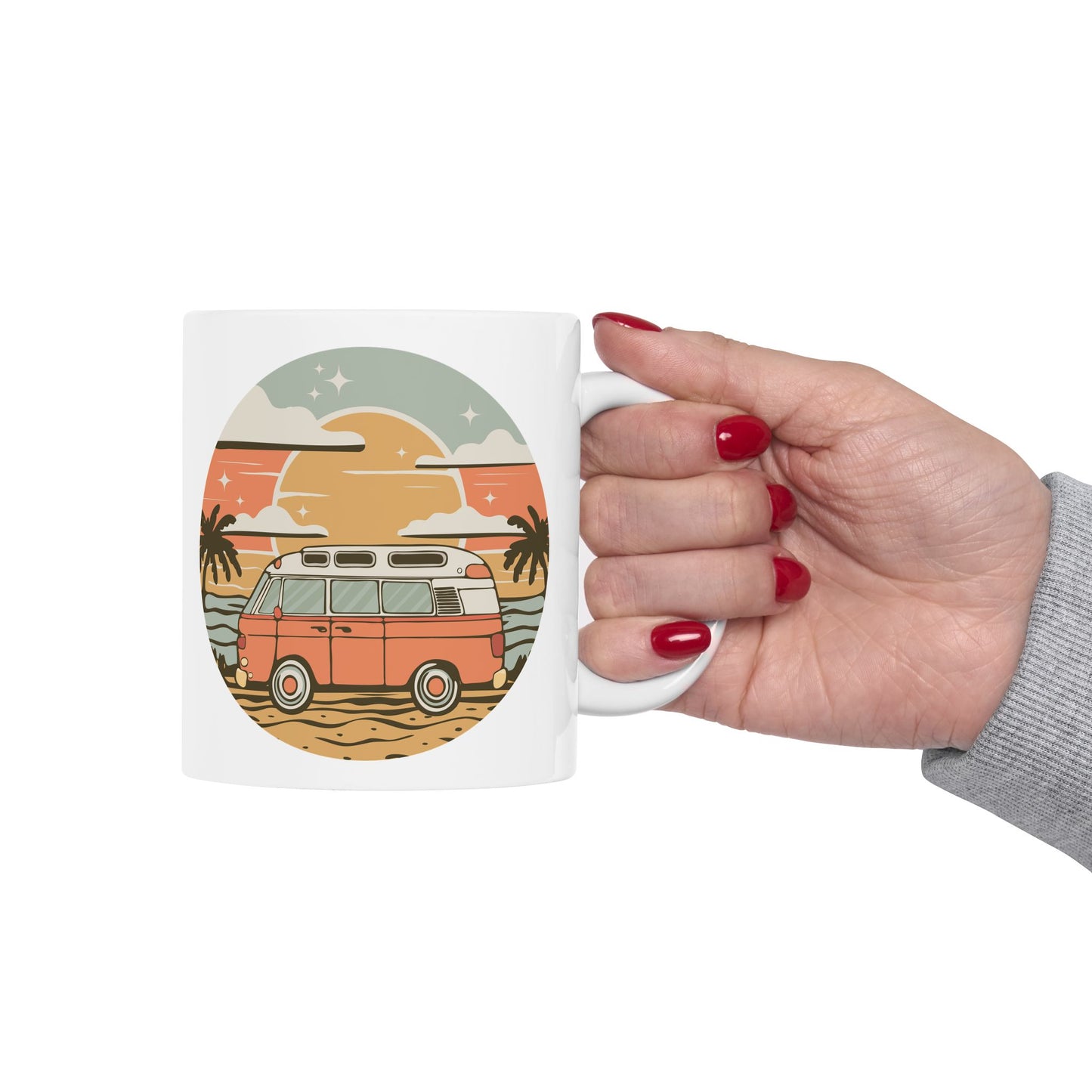 Vintage Van Dreams Coffee Mug - Nomad Vanlife Campervan White Ceramic Tea Mugs 11oz, Coastal Beach Travlel Gifts for Vanlifers