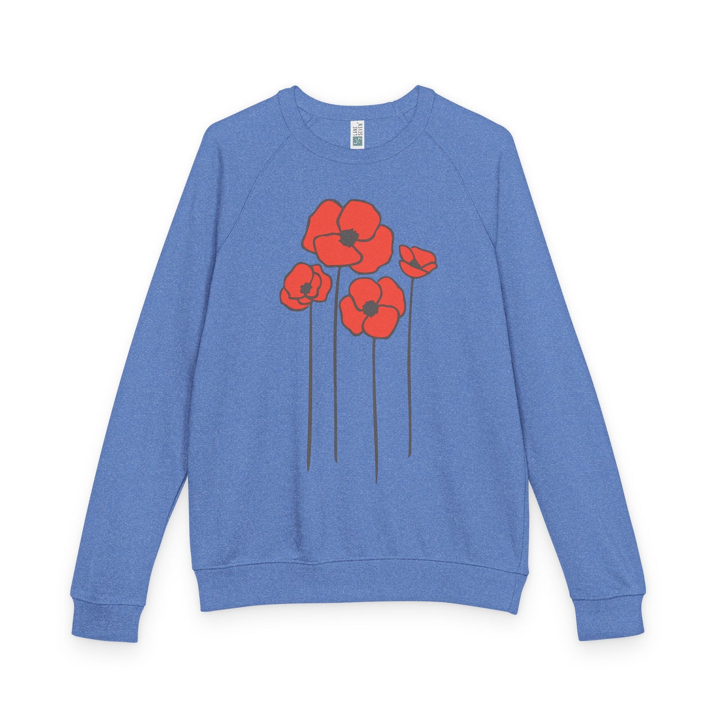 Poppy Flower Raglan Sweatshirt, Floral French Terry Crewneck, Botanical Print Spring Jumper, Pullover Sweater, Gift for Nature Lovers