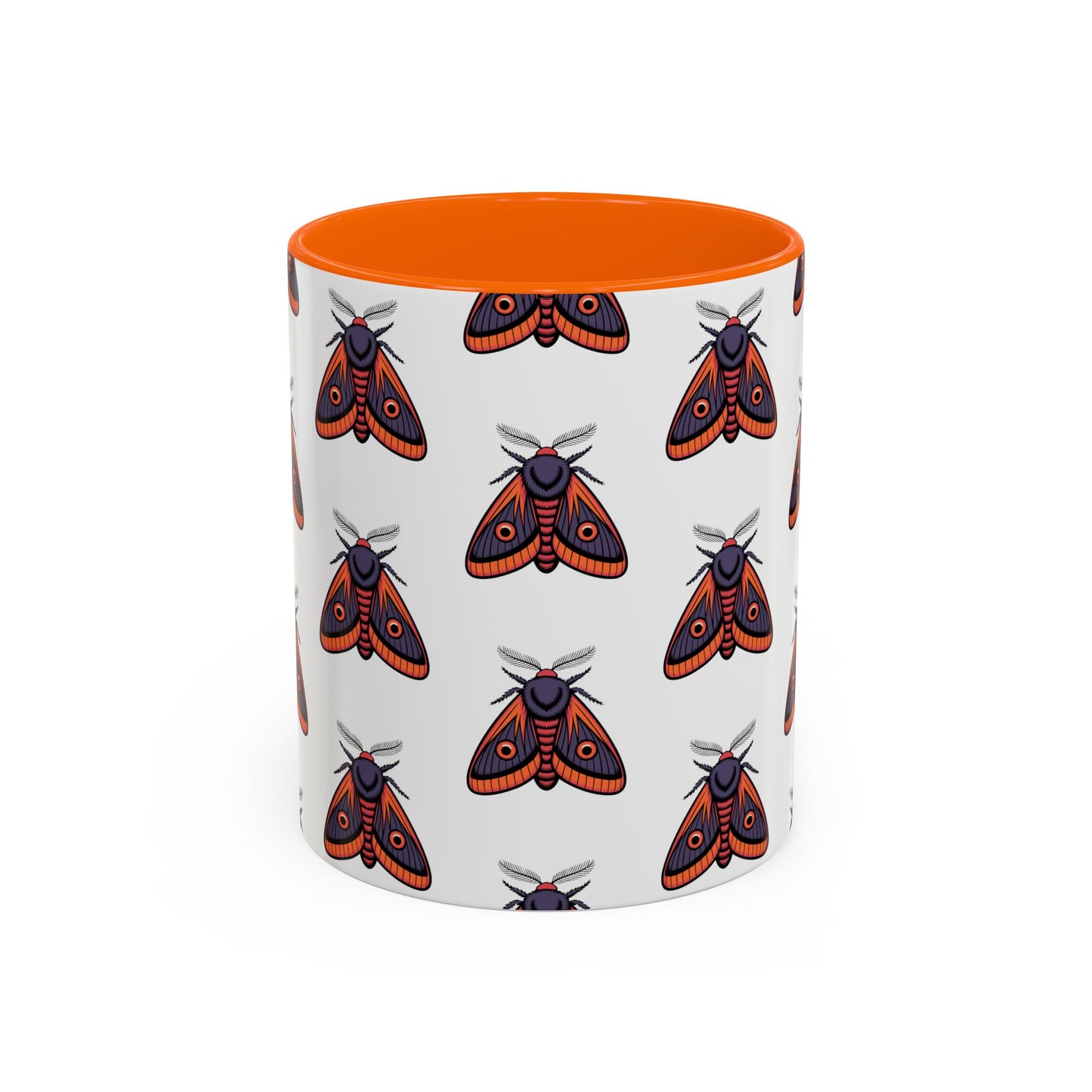 Moth Pattern Mug | 11oz Orange & Purple Insects Moths Ceramic Coffee Mugs, Bugs Nature Tea Cups Drinkware