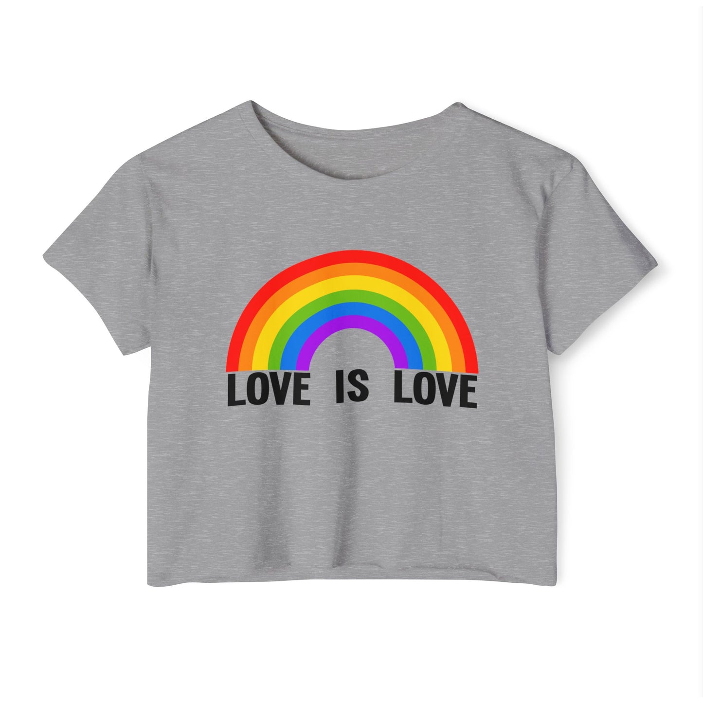 Love Is Love Rainbow Crop Top, Womens LGBTQIA Summer Pride Festival Cropped Tee, Lesbian Gay Queer Ally Apparel Scissors