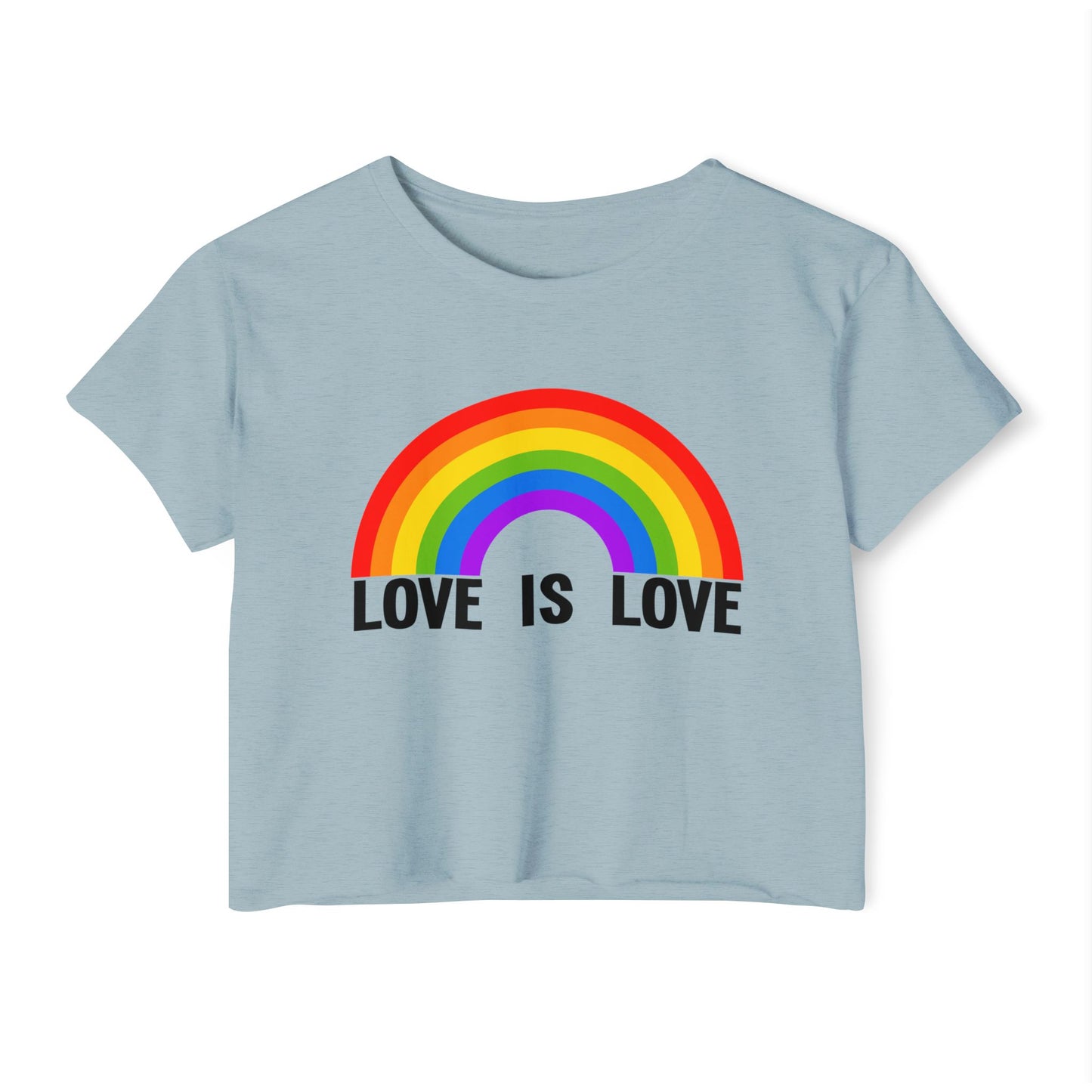 Love Is Love Rainbow Crop Top, Womens LGBTQIA Summer Pride Festival Cropped Tee, Lesbian Gay Queer Ally Apparel Scissors