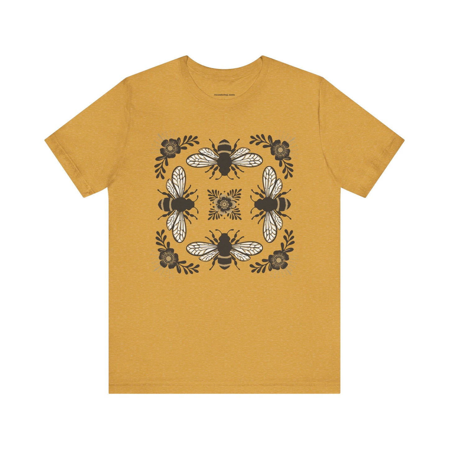 Bees & Flowers Botanical T-Shirt, Nature Lover Tee, Garden Gift for Women, Spring Summer Ladies Top, Tee with Four Bees Floral Graphic