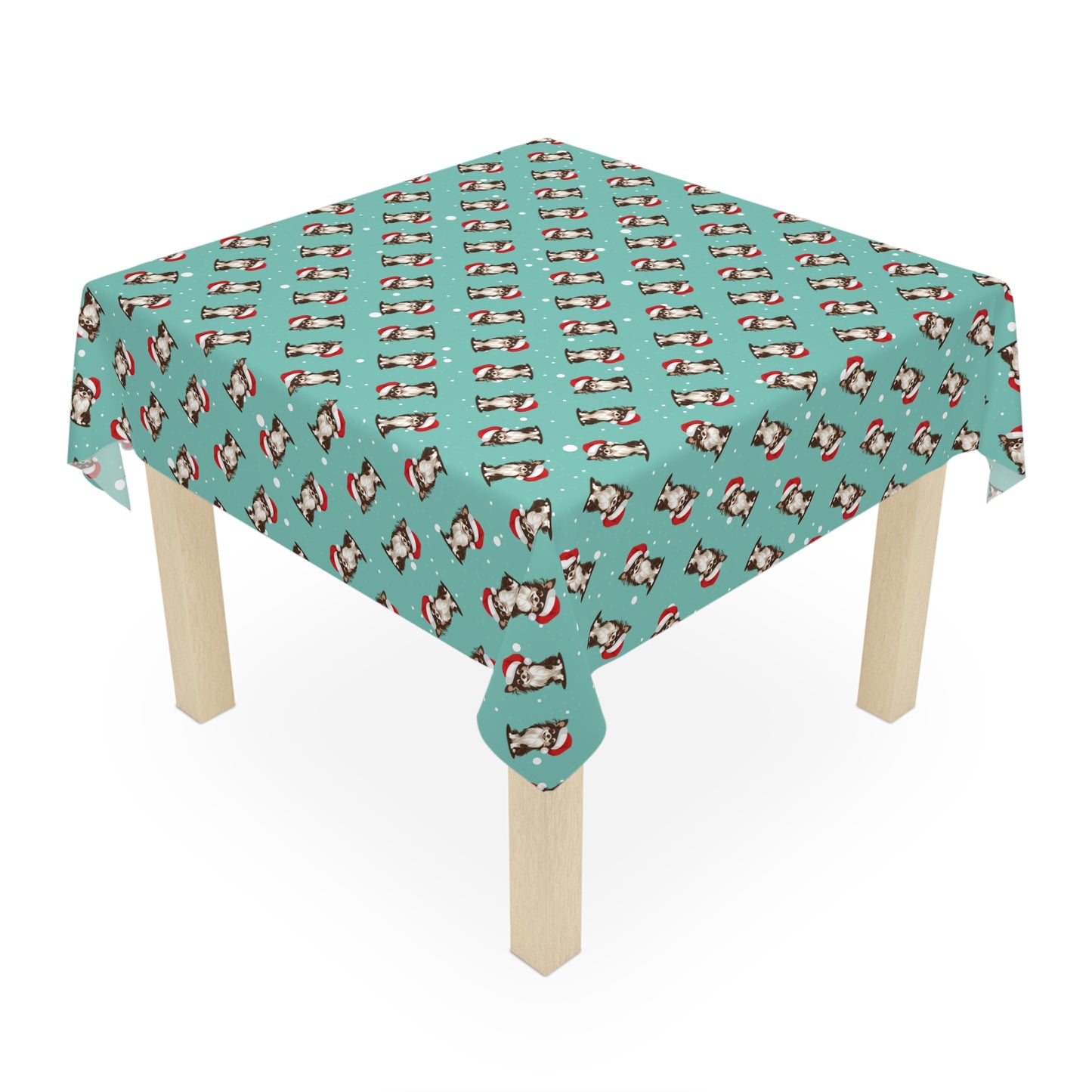 Christmas Long Haired Chihuahua Dog Tablecloth, Holiday Table Decor, Santa Dog Table Cloth, Festive Home Decor, Winter Party Table Setting