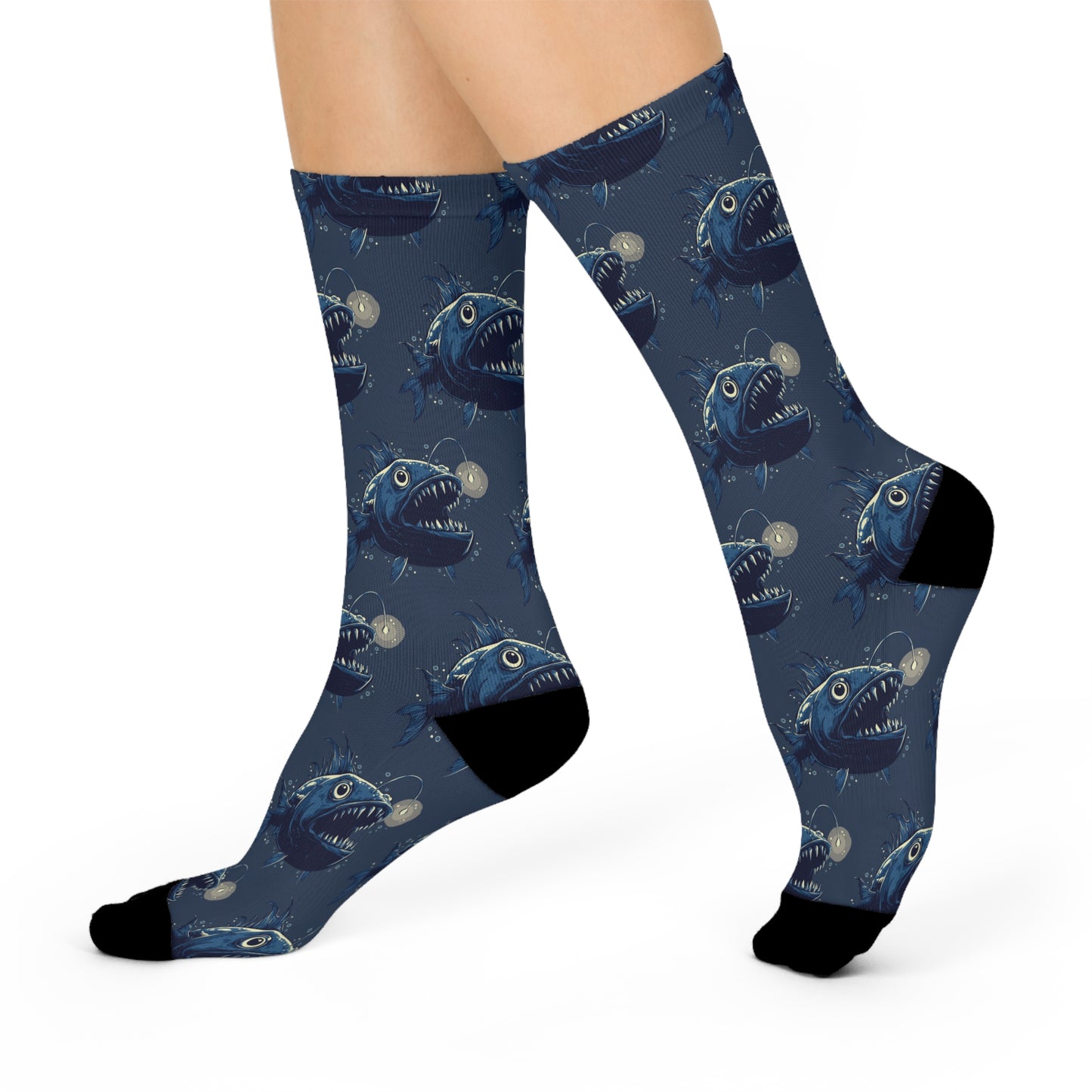 Deep Sea Anglerfish Socks, Ocean Life Angler Fish Bioluminescent Lure Socks - Mens Womens Unisex One Size