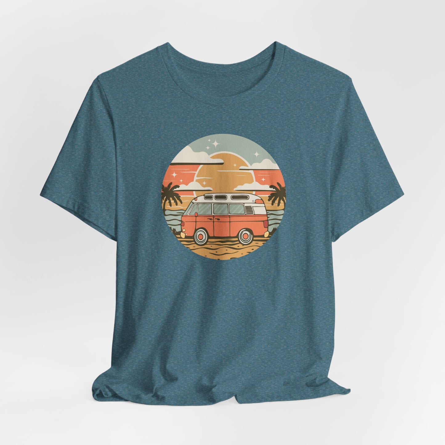 Vintage Surf Van T-Shirt | Retro Beach Sunset, Palm Trees, Camping Vanlife Tee California Travel