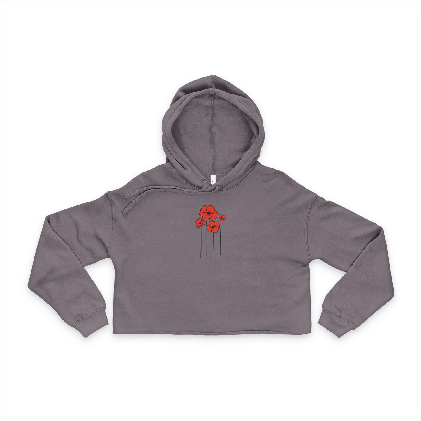 Poppies Flowers Women's Cropped Hoodie, Floral Design Poppy Pullover Hooded Crop Sweatshirt, Flower Garden Apparel, Gift for Her