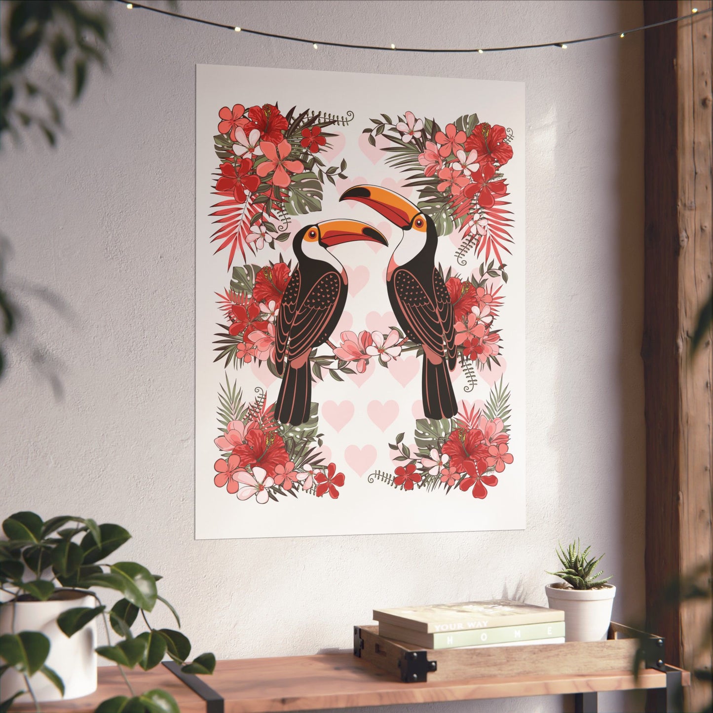 Toucan Tropical Birds & Flowers Matte Art Print Poster Lush Jungle Love Bird Toucans Floral Scene