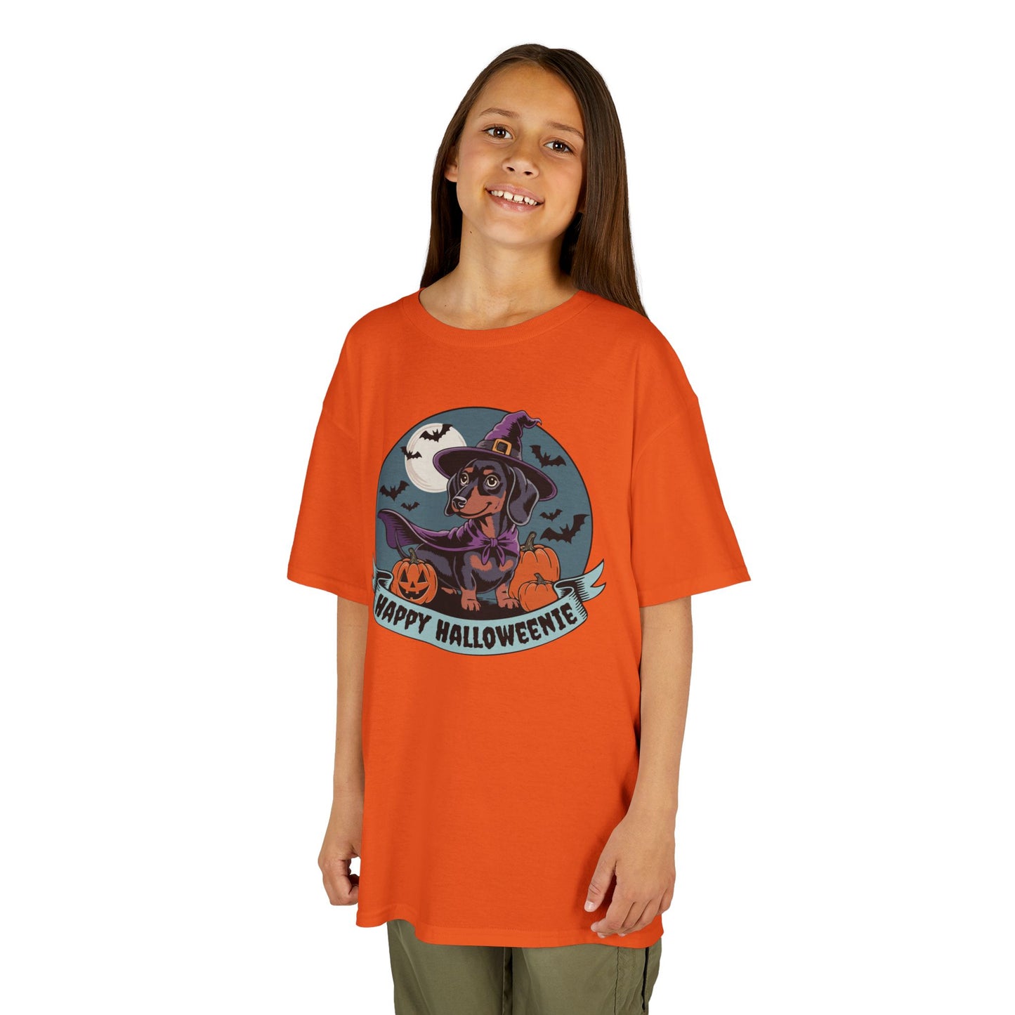Halloweenie Kids Tee, Spooky Dachshund Shirt, Happy Halloween T-shirt, Kids Witch Cotton Shirts, Fun Fall Holiday Outfits Boys Girls Unisex