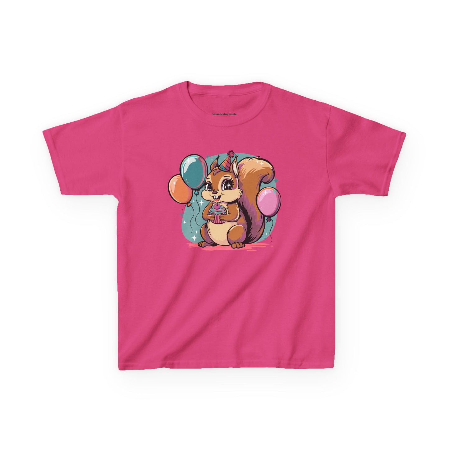 Happy Birthday Party Squirrel Kids T-shirt Squirrels Balloons Cupcake Short Sleeve Tee Celebration B-day Childrens Youth Girls