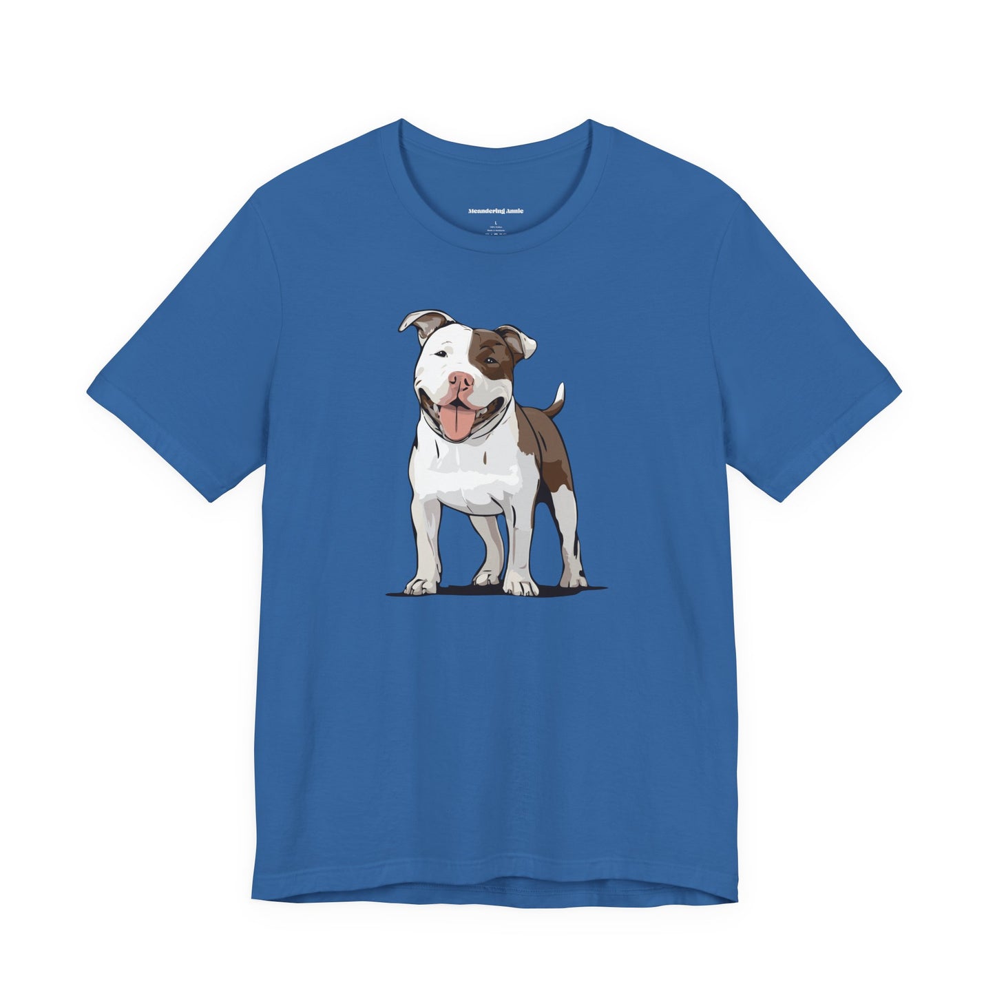 Pit Bull Terrier Dog T-shirt Mens Womens Unisex Jersey Cotton Short Sleeve Tee with White & Brown Pitbull Dogs Pet Design