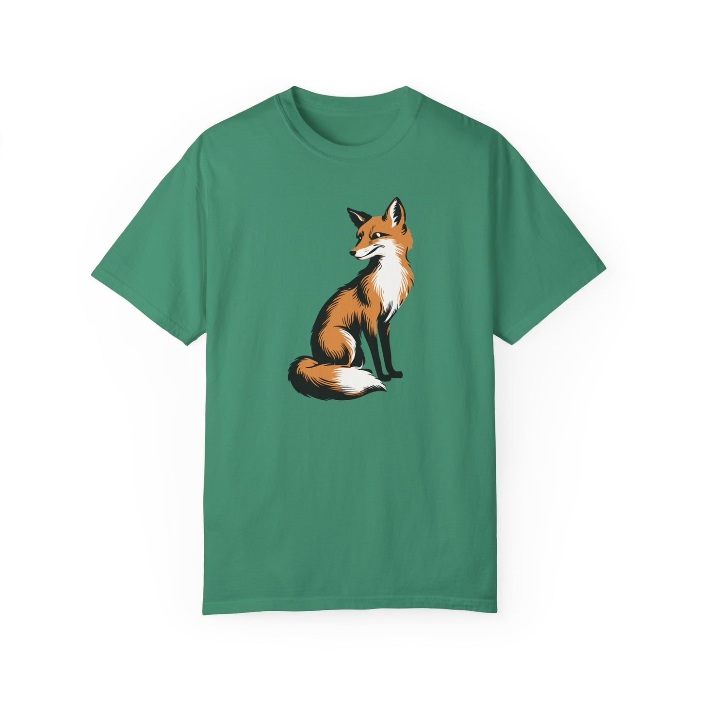 Fox T-shirt Mens Womens Unisex Garment-Dyed Short Sleeve Tee with Fox Forest Animal Art Design