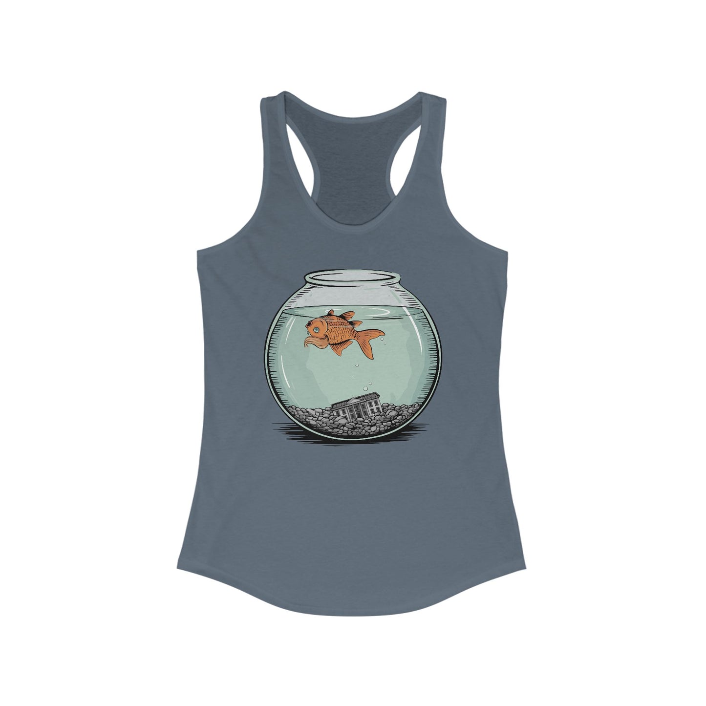 Dead Goldfish In A Fishbowl Tank Top, Funny Politics Women's Tops, Leftist Liberal Political Humor Shirts, Orange Fish Floating